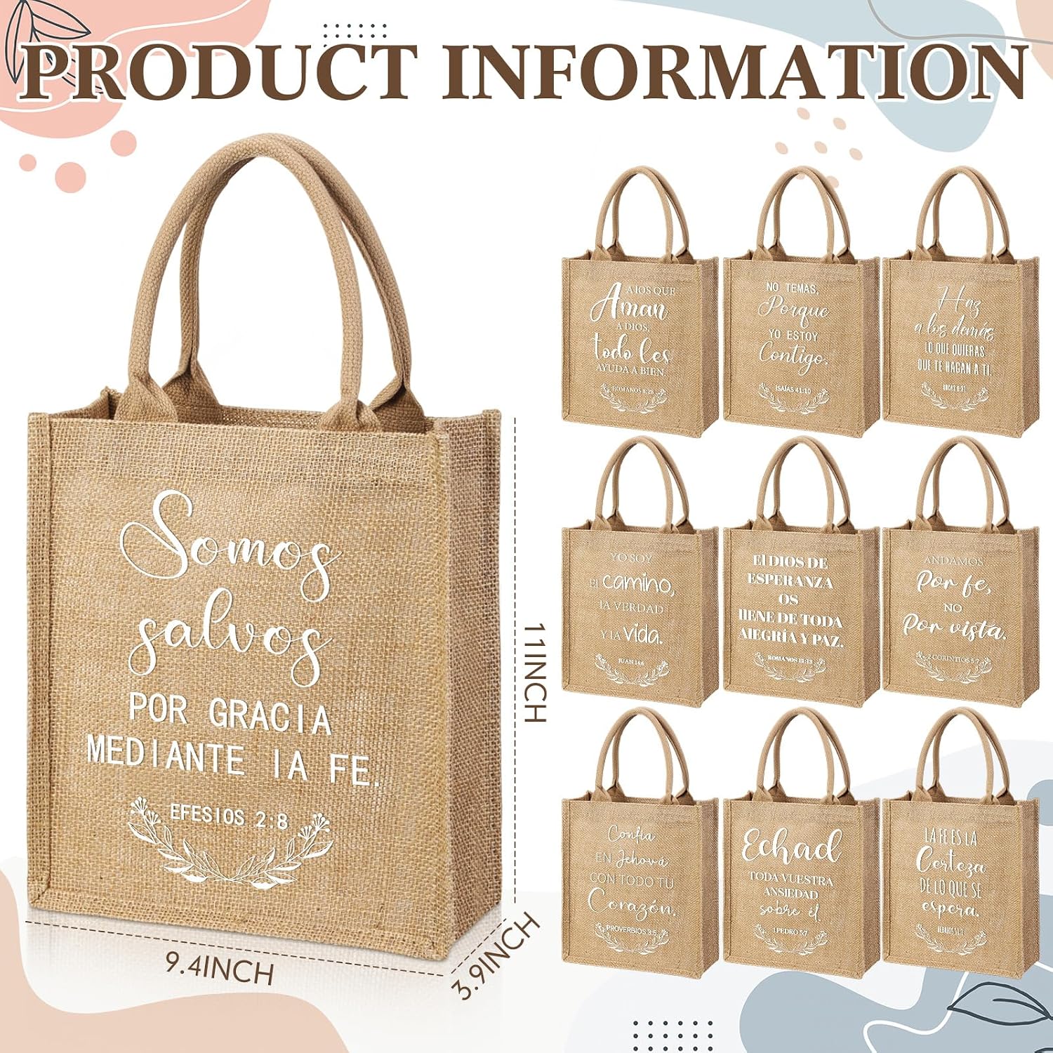SATINIOR 10 Pcs Christian Burlap Tote Bags Reusable Blank Jute Burlap Religious Grocery Bag with Handle DIY Bible Verse Bags Waterproof Canvas Easter Gifts for Women Vacation Bible School