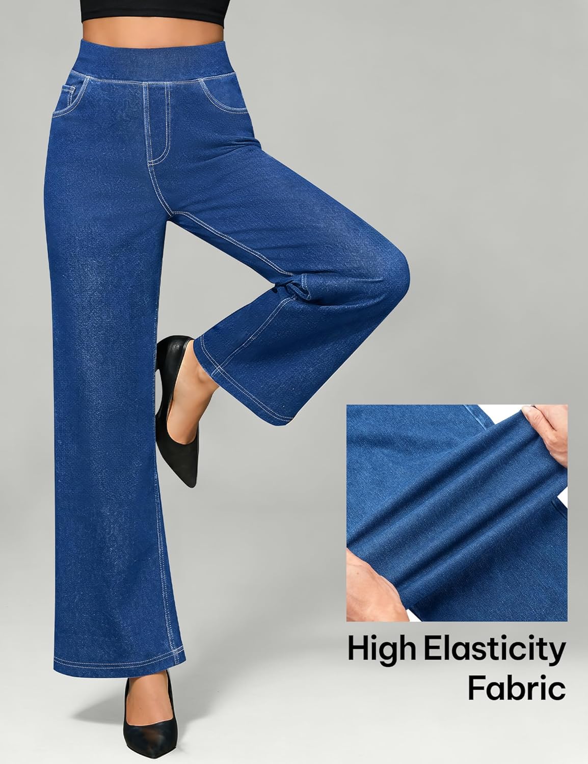 AVAMO Sweatpant Jeans Women Wide Leg Jeans Stretchy Pull on Elastic High Waisted Straight Leg Baggy Denim Pants - Image 4