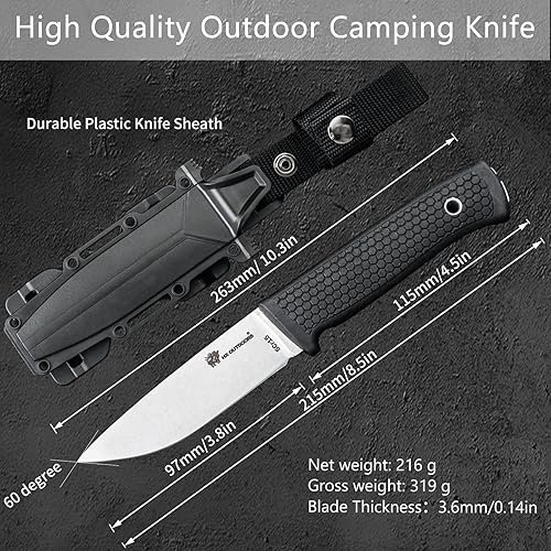 Miniatura 2 de HX OUTDOORS Cuchillo de campamento extra afilado, cuchillo de supervivencia de hoja fija de acero inoxidable con funda de plástico y para