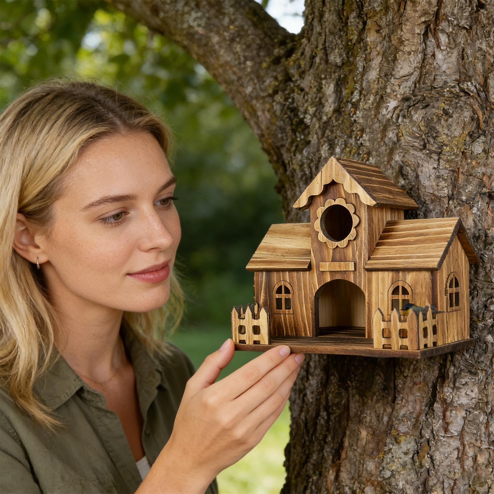 Casette per uccelli per esterno Rustica Decorazione Naturale in Legno per