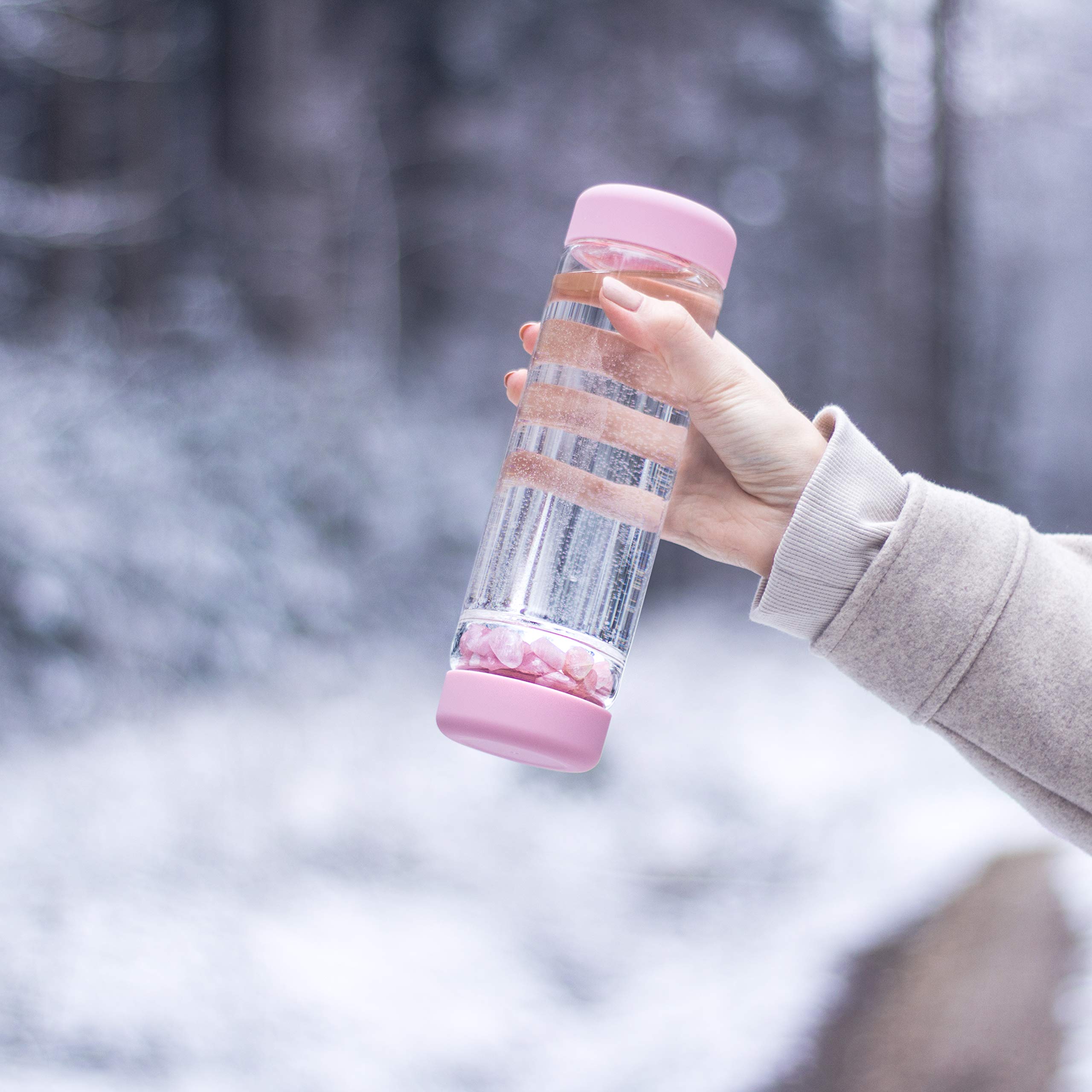 VitaJuwel inu ROSE | La botella de agua original de cristal con cuarzo rosa