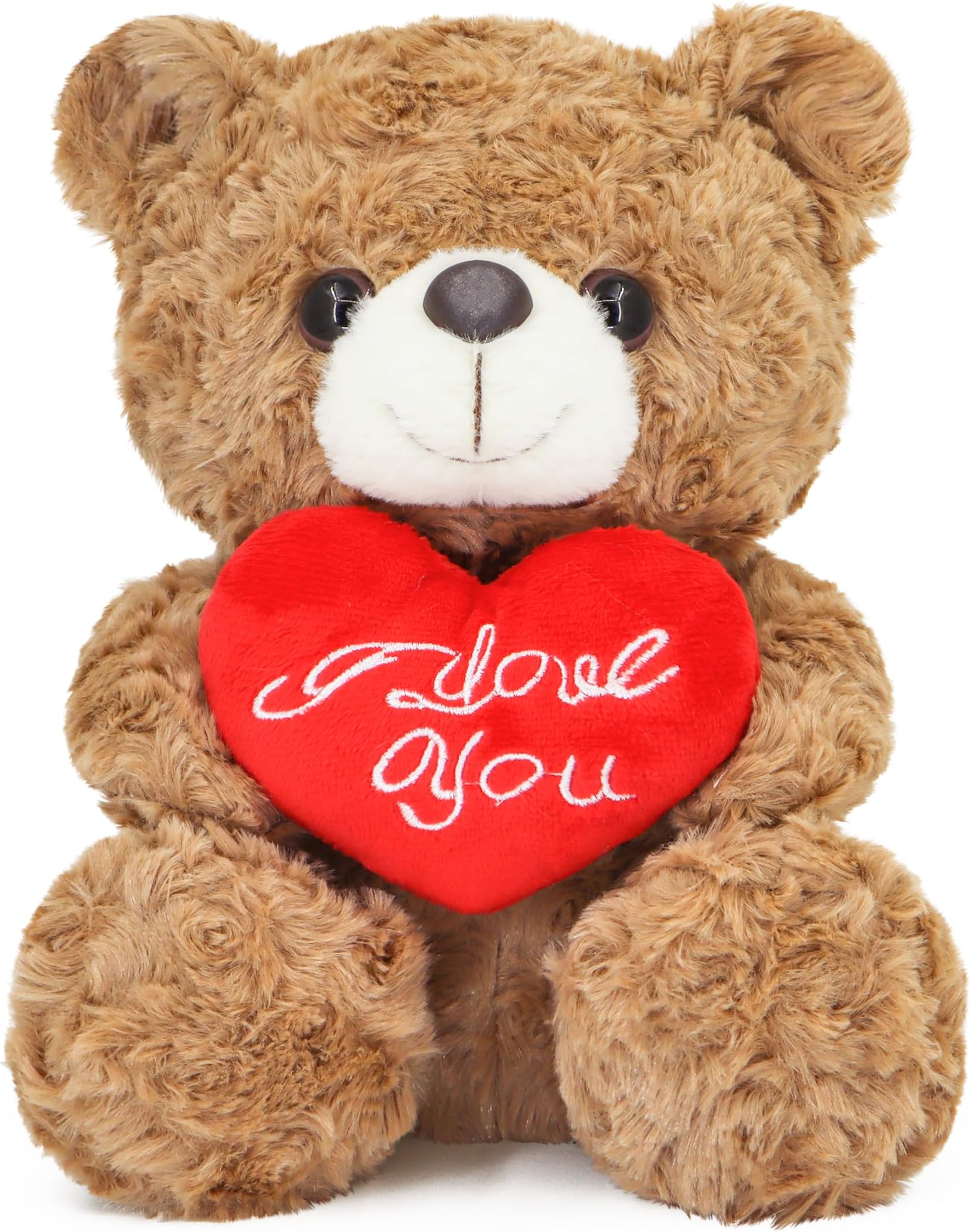 Teddy Bear Plush Toy with Rose and Love Heart, Cute Soft Plush Bear Toy, Suitable for Valentine's Gift for Lover, Mom and Kids (Brown/Love Heart)