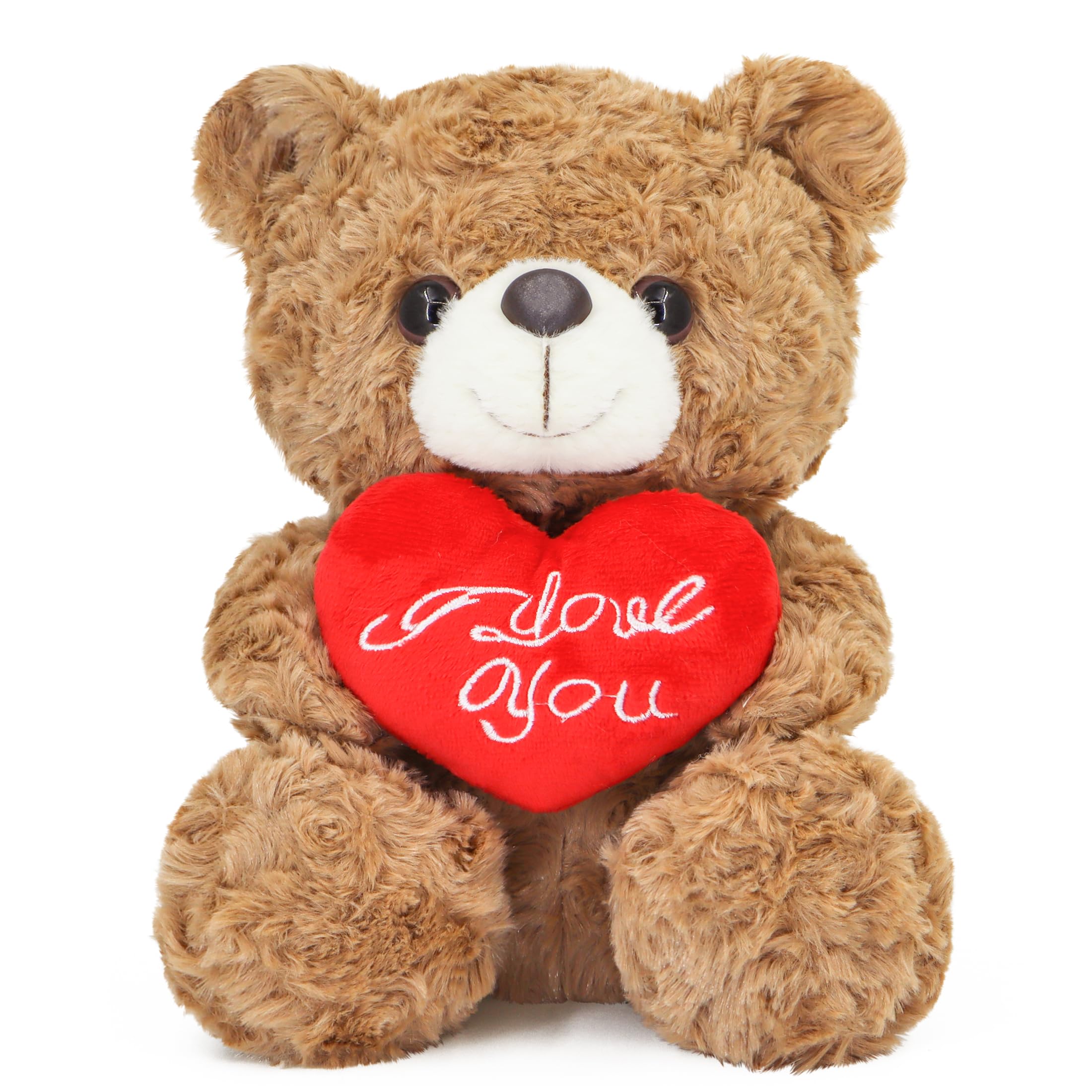 Teddy Bear Plush Toy with Rose and Love Heart, Cute Soft Plush Bear Toy, Suitable for Valentine's Gift for Lover, Mom and Kids (Brown/Love Heart)