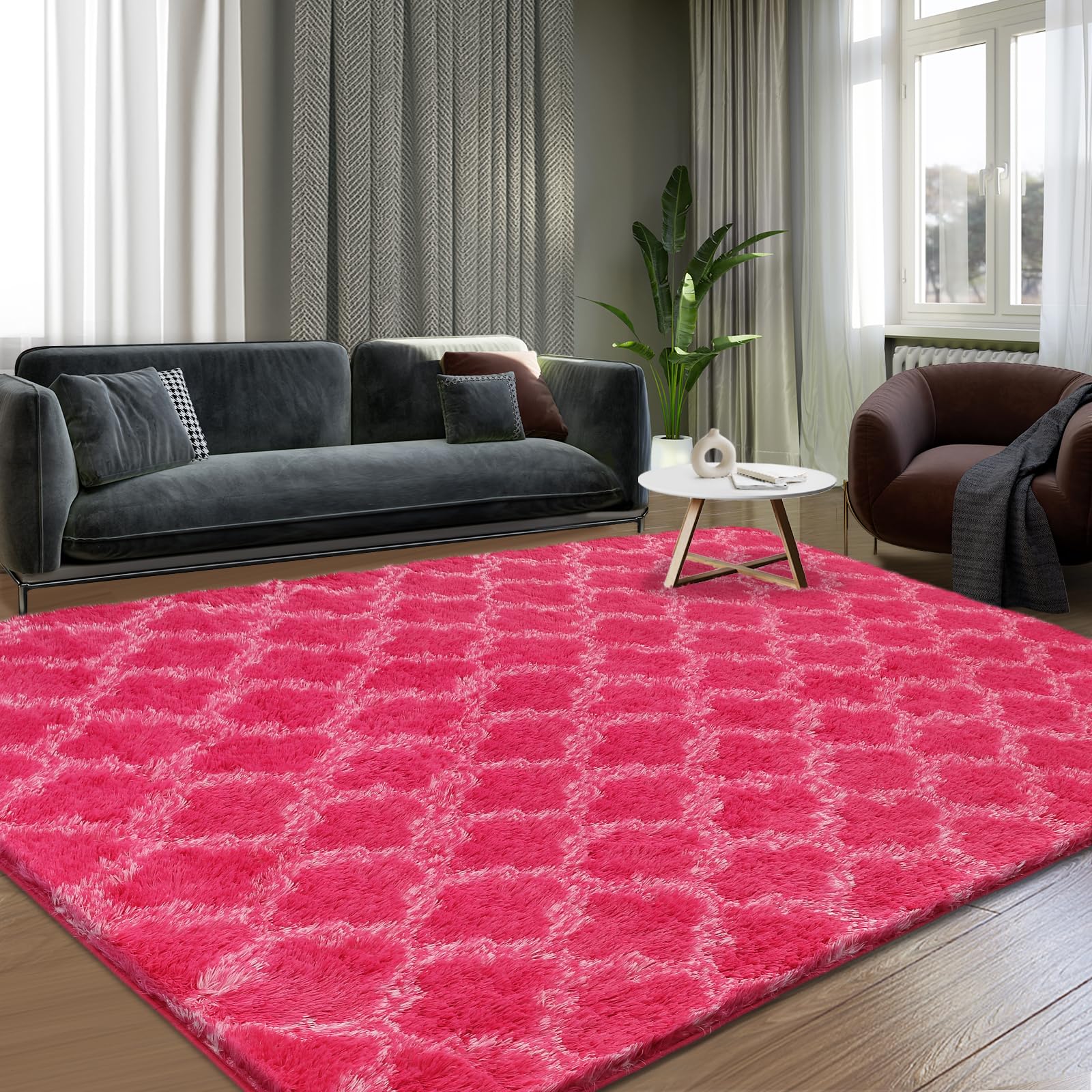 Puremy Shag Area Rug 5x7 Feet Extra Soft Rugs for Living Room, High Pile Indoor Carpet for Bedroom, Kids Room, Nursery, Home Decor, Geometric, Hot