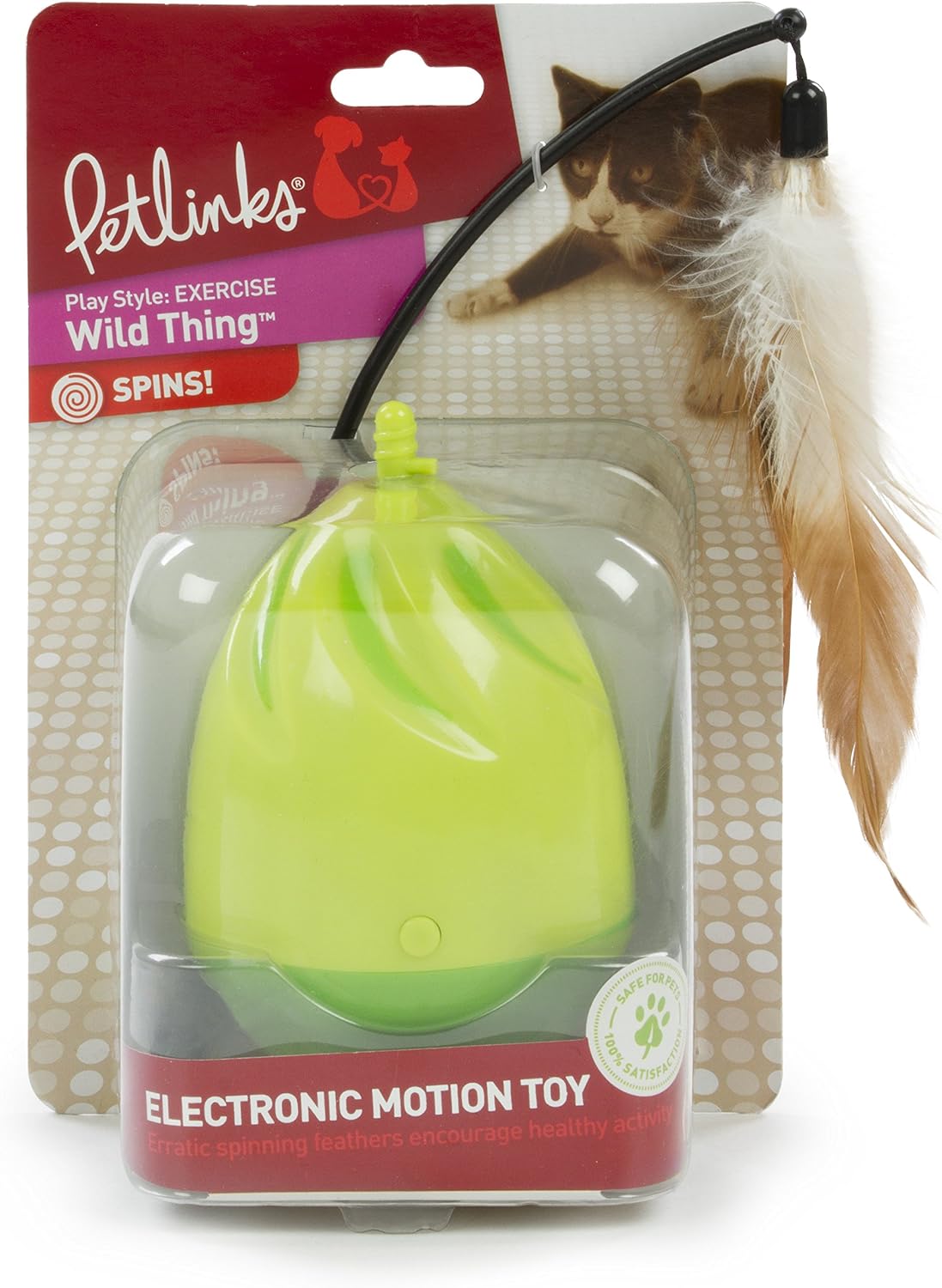 Petlinks Wild Thing Erratic Spinning Electronic Motion Wand Cat Toy, Battery Powered - Green, One Size