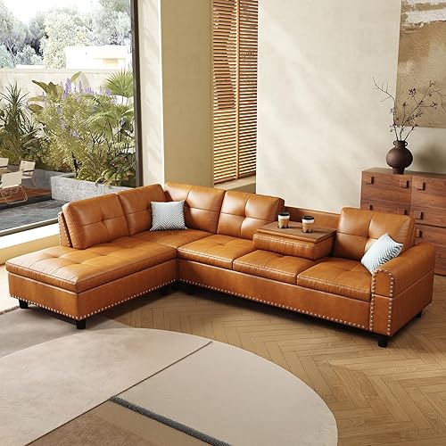 97.5" Oversized Sectional Couch, L Shaped Couchwith, Modern Modular Sofa withDeep Seat, Sectional Couches for Living Room andOffice, Faux Leather Sofa (Ginger, 97.5 inch)