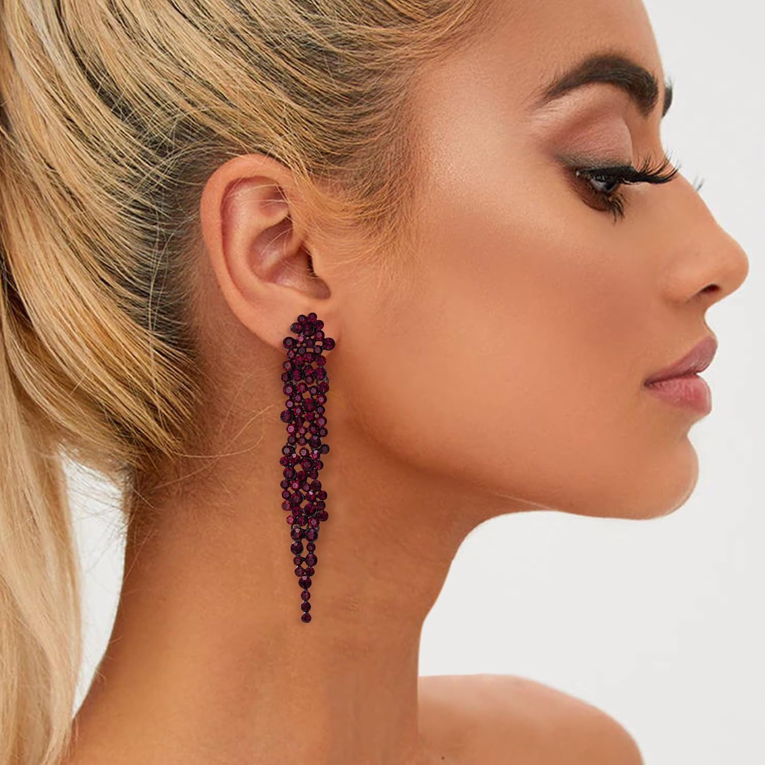 EVER FAITH Wedding Rhinestone Crystal Art Deco Statement Earring, Banquet Prom Long Chandelier Dangle Earrings for Women Bride - Image 3