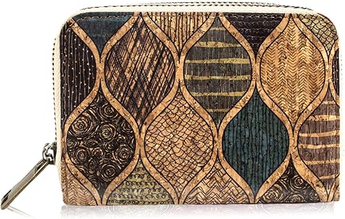 boshiho Cartera de corcho vegano, diseño delgado de cremallera con tarjetero y bolsillo para monedas, regalo vegano ecológico