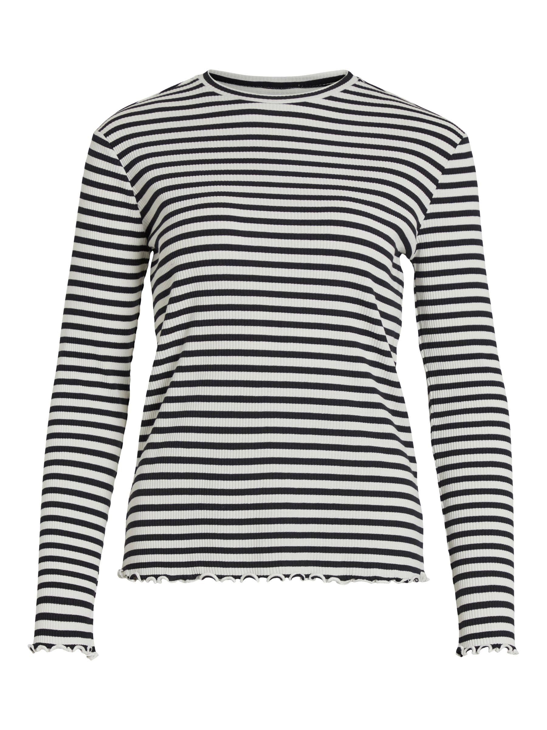 Vila Vithessa O-Neck L/S Top - Noos, Black/Stripes: Cloud Dancer., XS