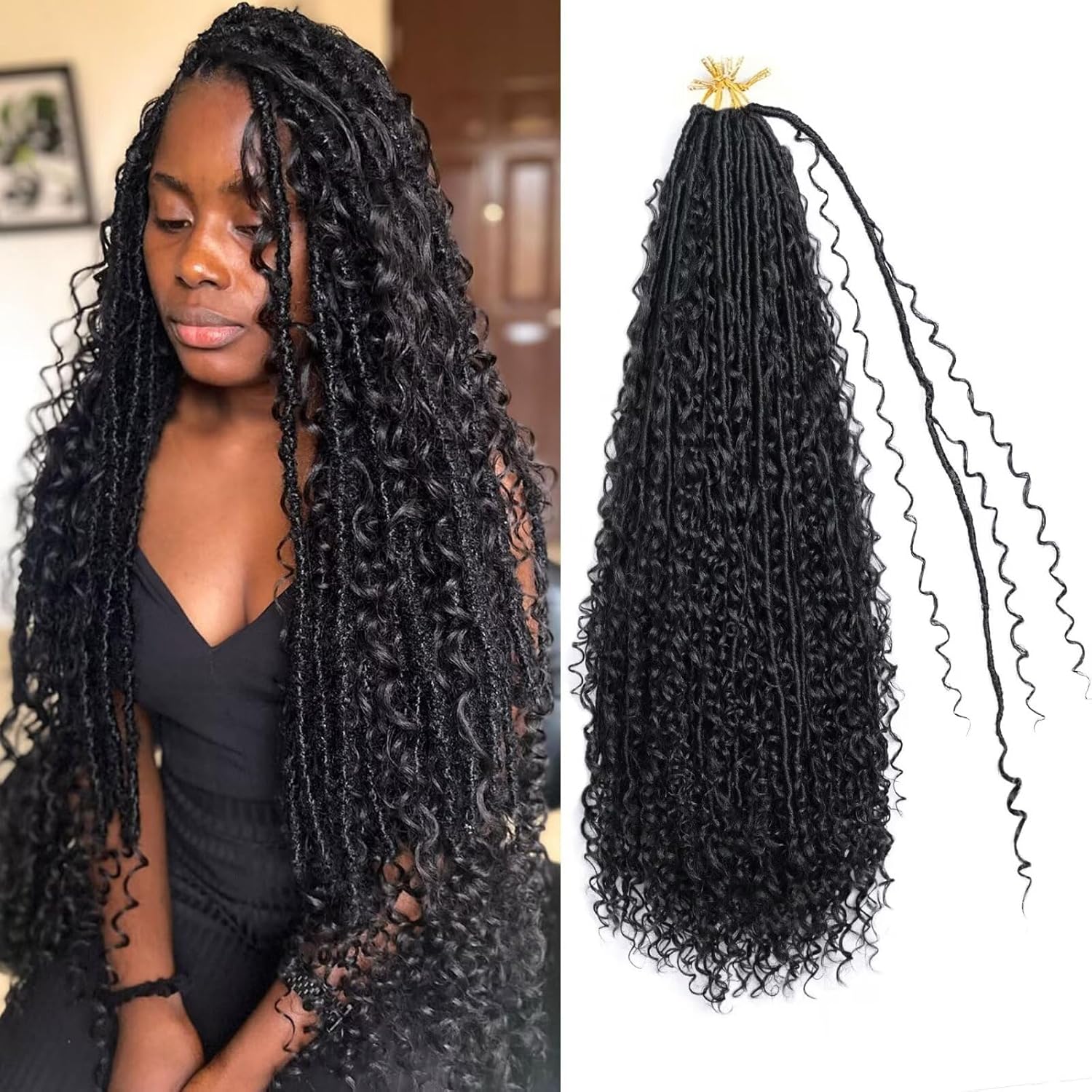 Boho Soft Locs Crochet Hair for Black Women-30inch Goddess Faux Locs Crochet Hair 8 Packs Synthetic Pre-Looped with Curly Ends(8Pack,30inch,1B)