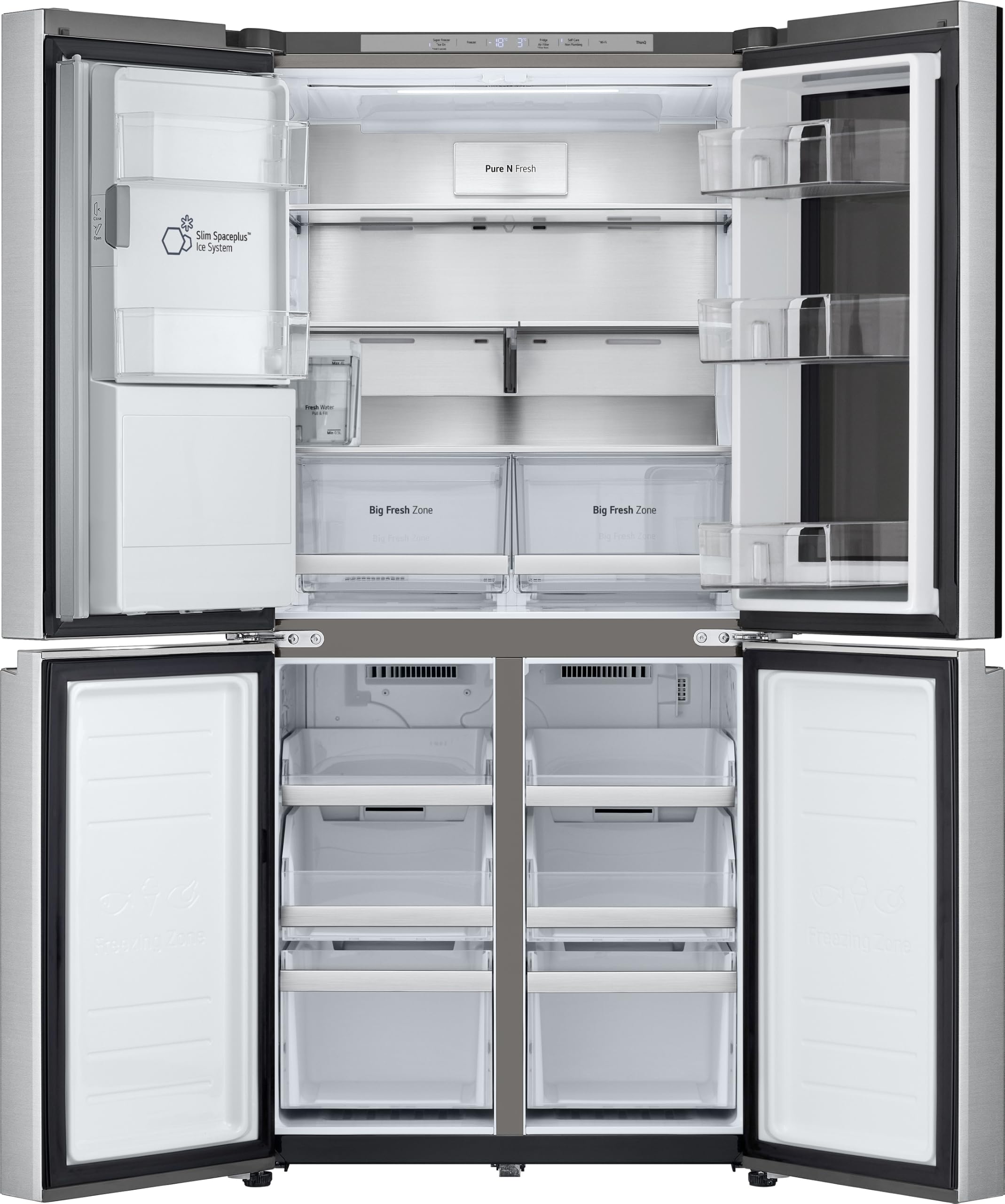 LG GMG861MBAE SLIM Multi-Door Kühlschrank mit Gefrierfach (508 L, Energieklasse E) mit InstaView, Eis- und Wasserspender, UVNano, Total No Frost, Silber