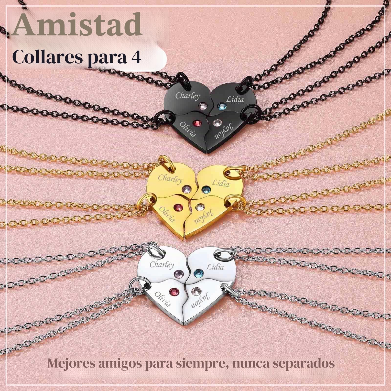 FindChic Collar Corazón Rompecabezas 2/3/4/5/6 Pcs Colgante Personalizado con Piedras Nacimiento Acero Inoxidable Cadena 45cm+5cm