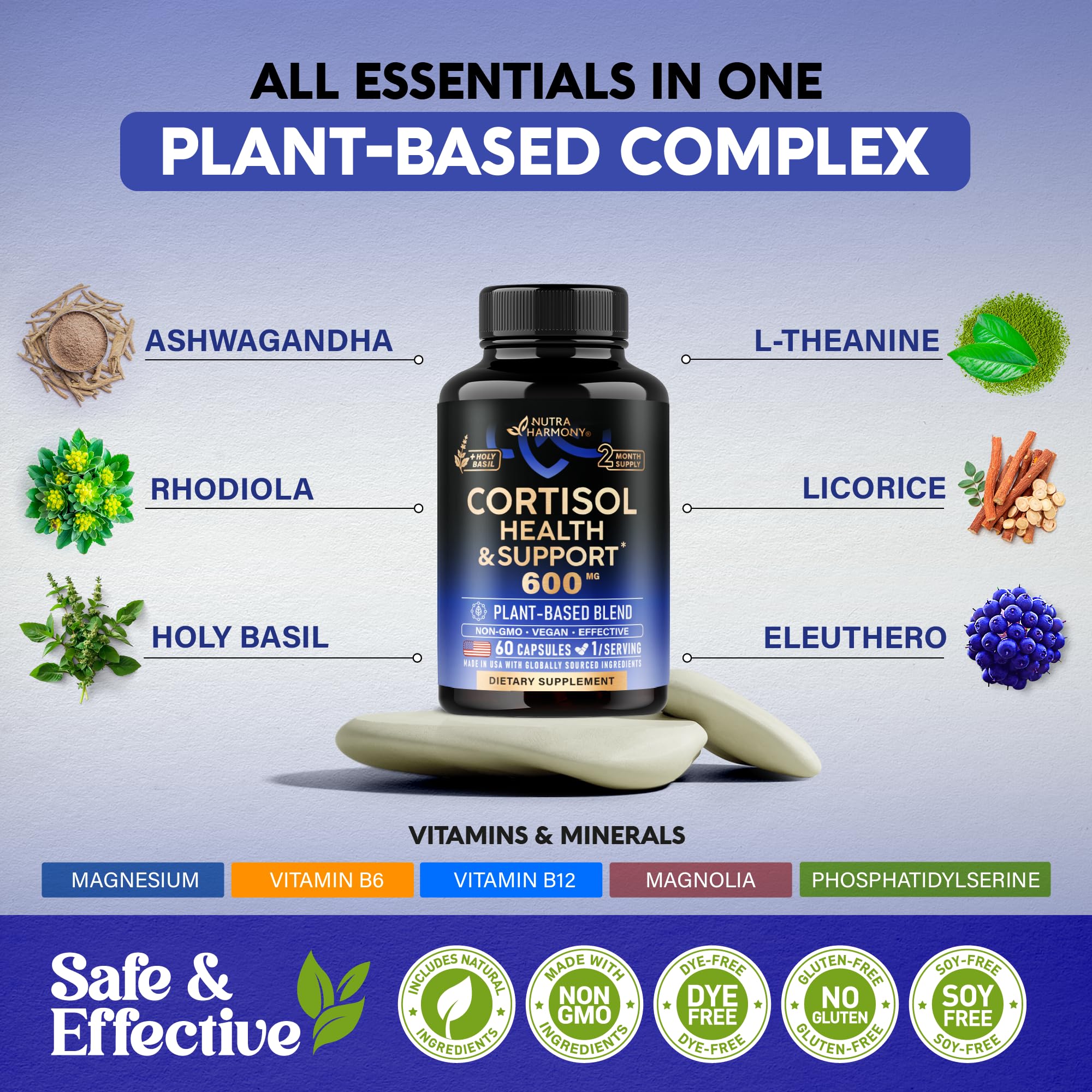 Cortisol Supplements for Women - Holy Basil, Ashwagandha & Rhodiola - 60ct — Amazon image 6