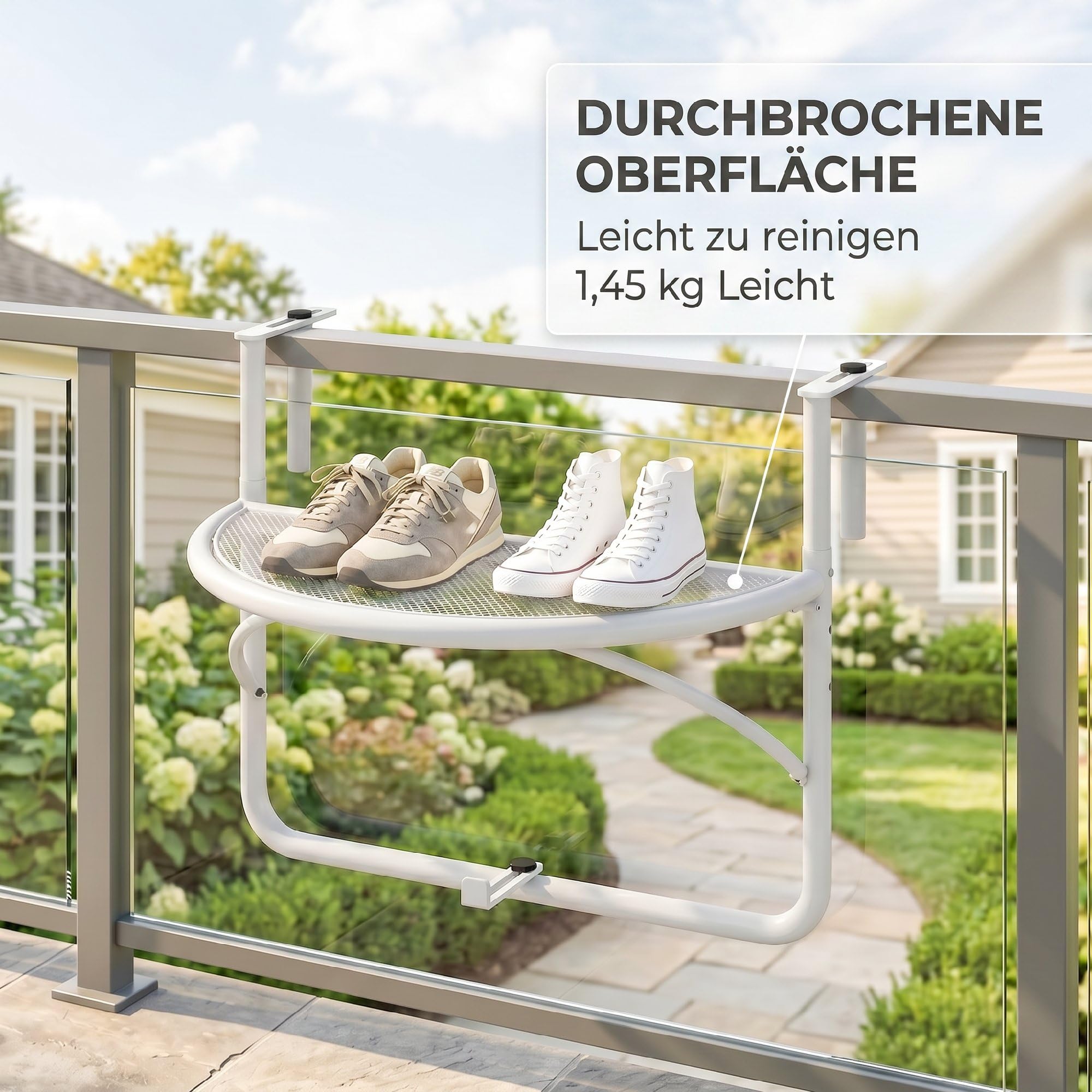 Outsunny Table Suspendue pour Balcon - Table de Jardin - Hauteur réglable - Semi-Ronde - Diamètre : 30 cm - Métal - Blanc - L 60 x l 45 x H 50 cm