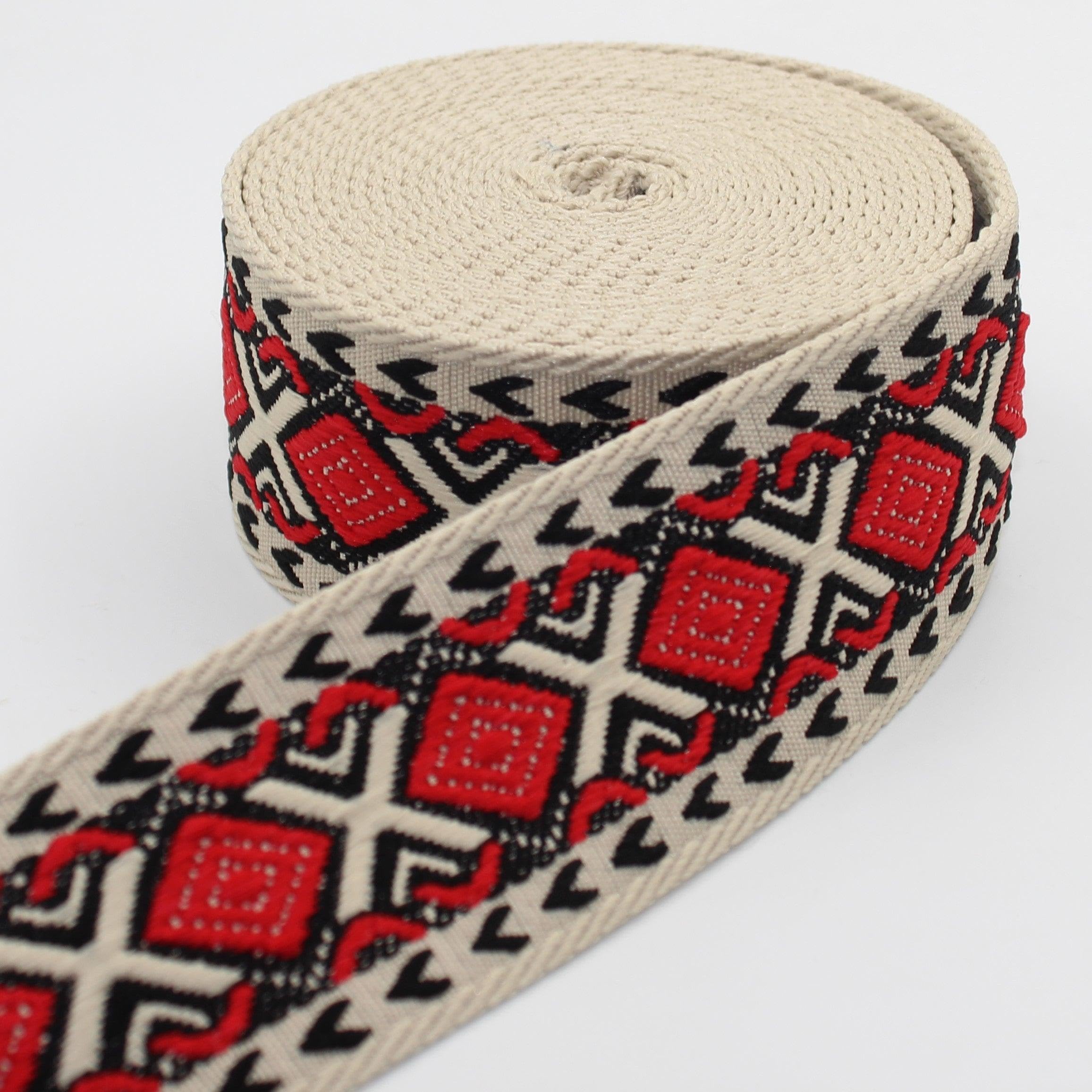 Sangle Décorative LEDUC 5m X 50mm - Motif Losange Ethnique - 80% Polyester - Pour Sacs, Ceintures, Couture