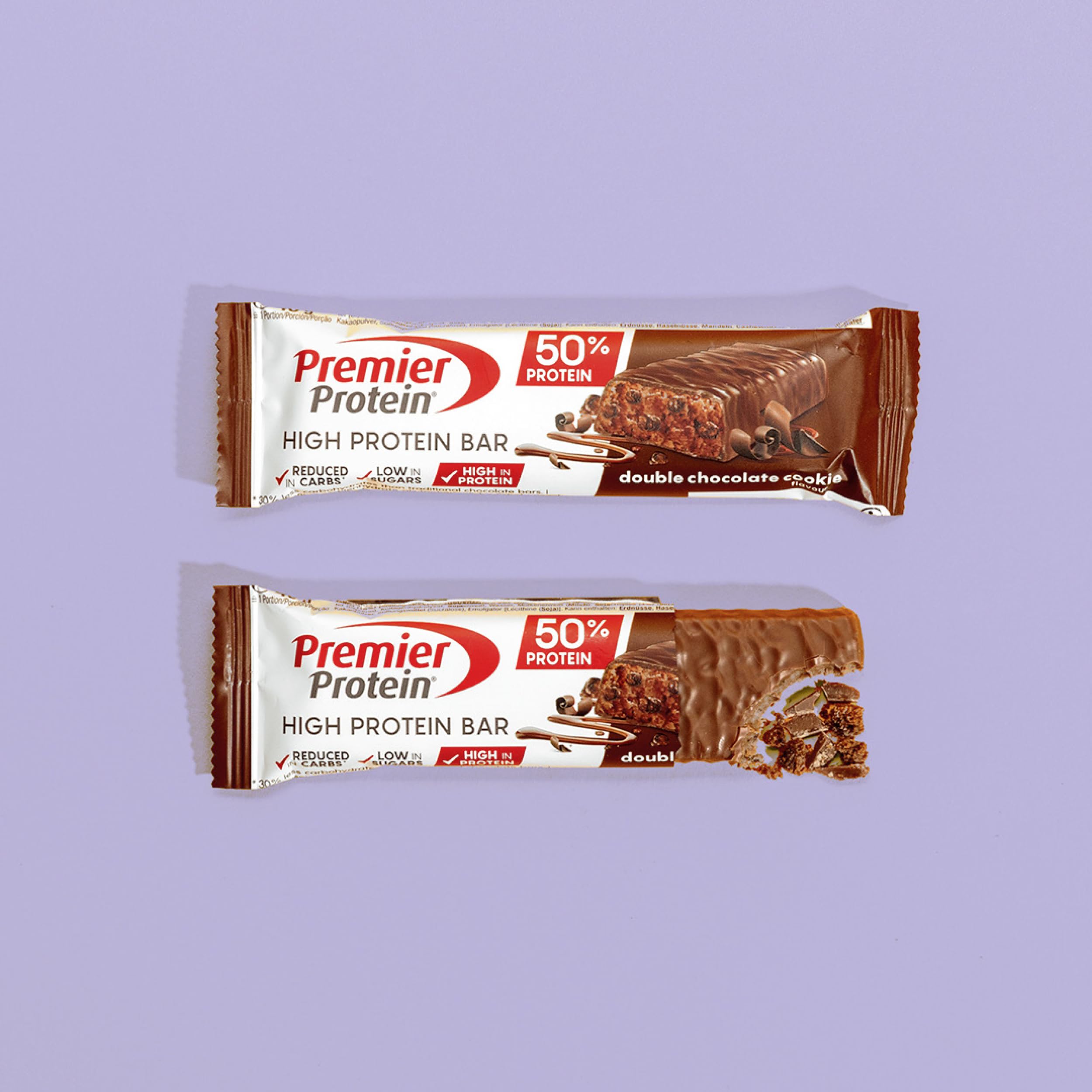 Premier Protein - High Protein Bar 50% - Double Chocolate Cookie - 16x40g - bajo en azúcar – baja en carbohidratos – sin aceite de palma
