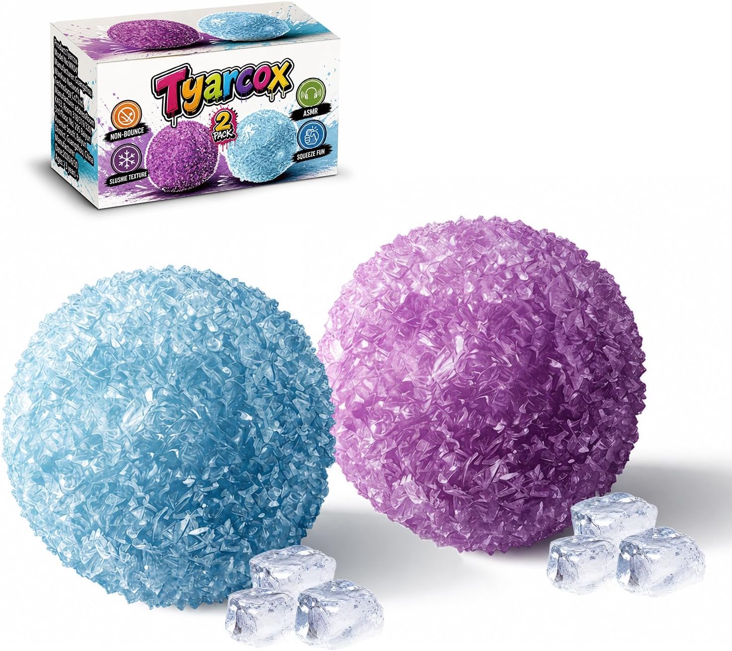 2 Pack Crunchy Squishy, Slushy Squishy Stress Ball, Moldable Sand-Filled Fidget Toy, Ice Skin Sensory Squeeze Toy with Dual ASMR Sound, Anxiety Relief Gift