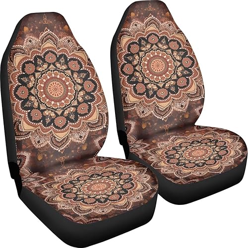 Miniatura 10 de Bulopur Juego de 2 fundas de asiento delantero de automóvil con mandala bohemia, accesorios universales para interiores de automóvil, funda
