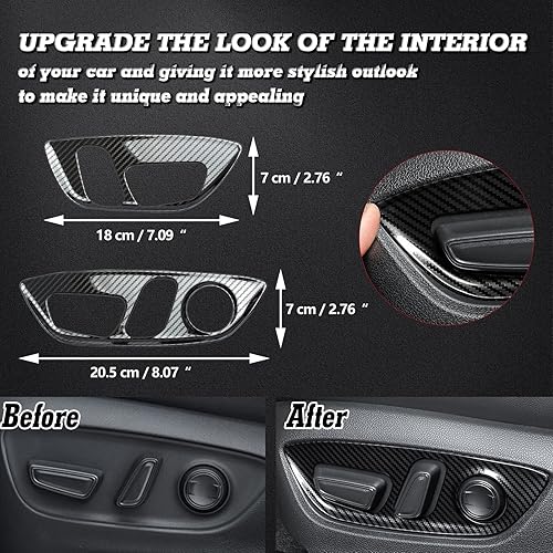 Miniatura 3 de Xotic Tech - Cubierta de panel de interruptor de ajuste de asiento, acero inoxidable con patrón de fibra de carbono, compatible con Camry 2018-2024