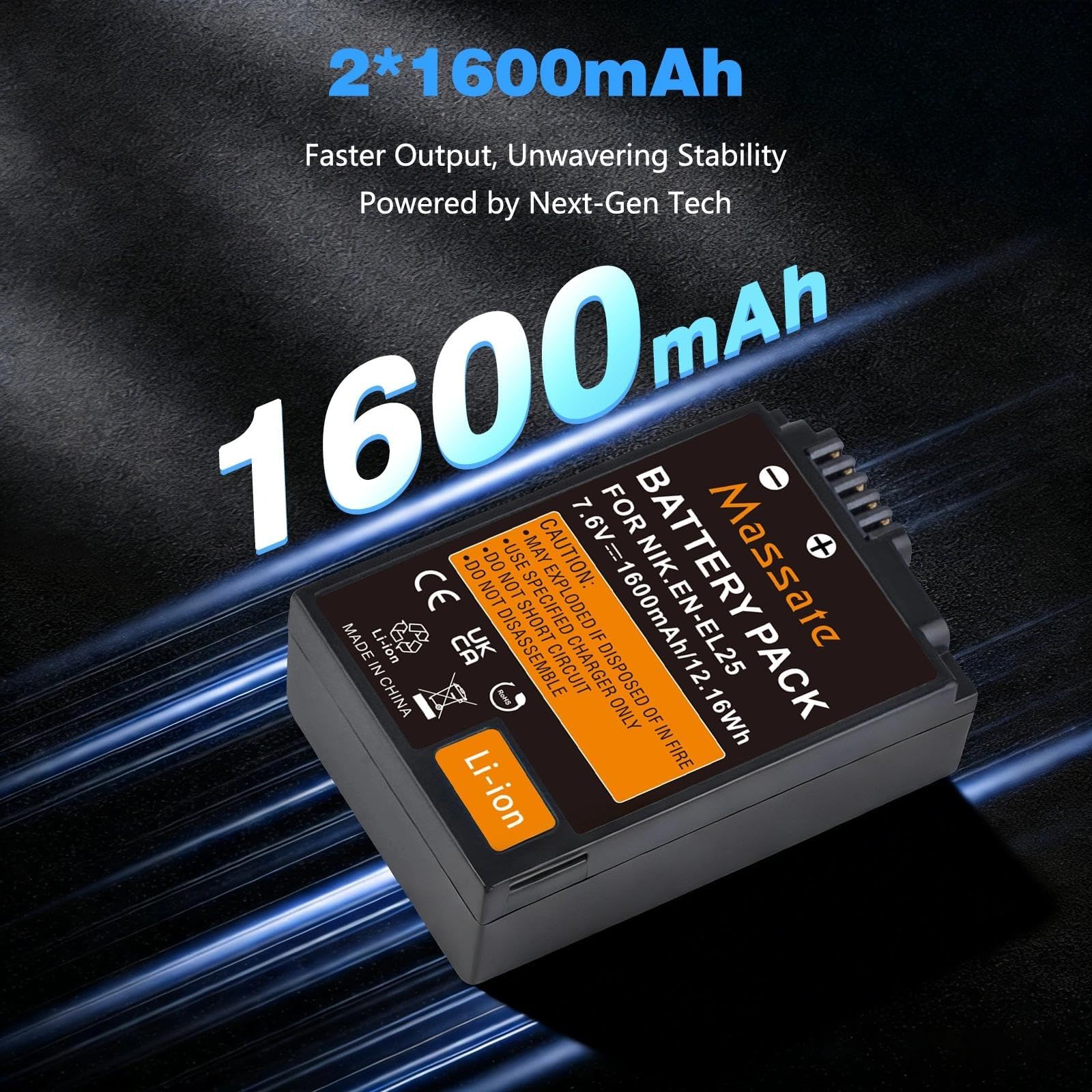 Confezione da 2 batterie EN-EL25 da 1600 mAh ad alta capacità + caricatore rapido LED PD20W, ricarica completa in 2,5 ore, batteria EN-EL25 per Nikon Z30, Z50, Z50II, ZFC e caricabatterie MH