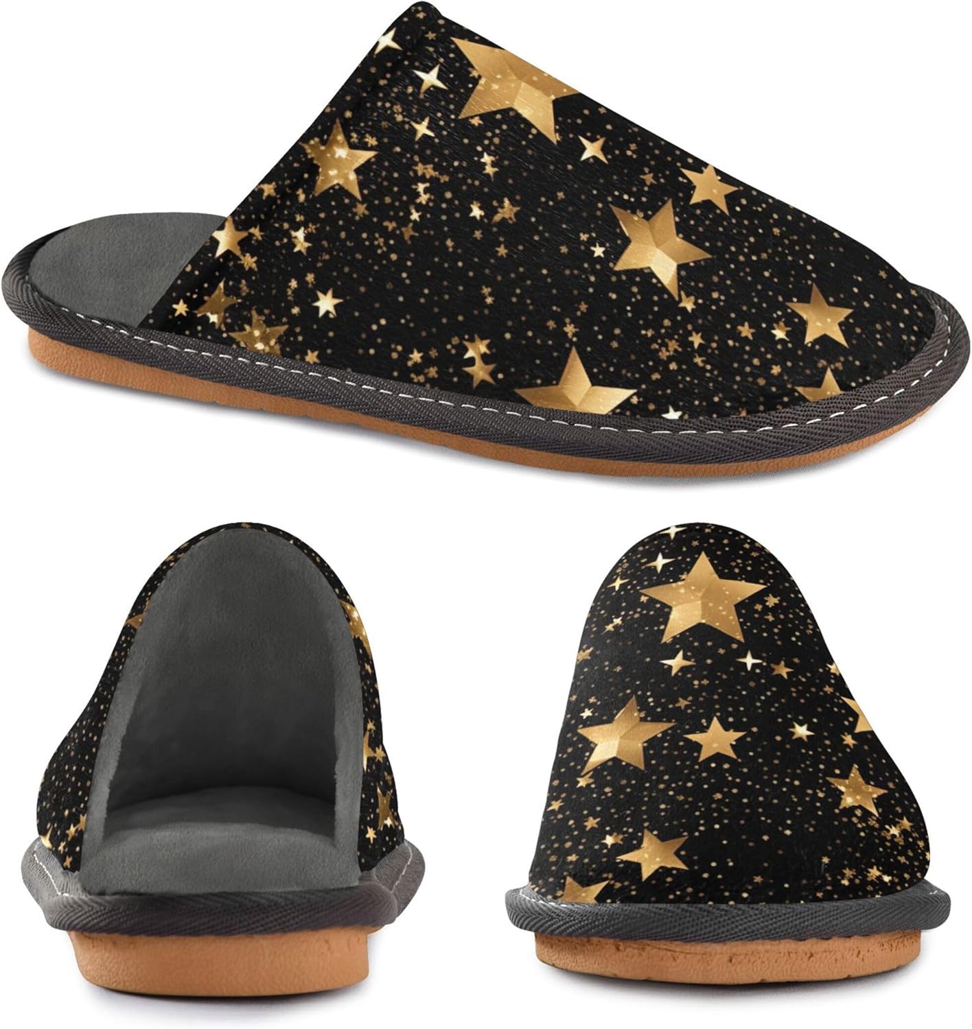 Glitter Texture Star House Slippers – Cozy Fuzzy Slippers for Guests, Washable & Disposable, Perfect for Shoeless Home, Spa & Hotel Use A111001