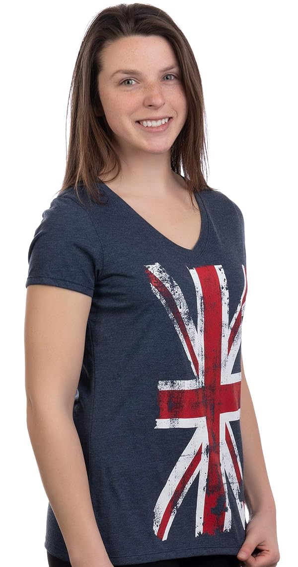 Union Jack Flag - UK United Kingdom Great Britain British Women Girl T-Shirt Top-(Vneck,L) by Ann Arbor T-shirt Co. - Used condition - Image 2