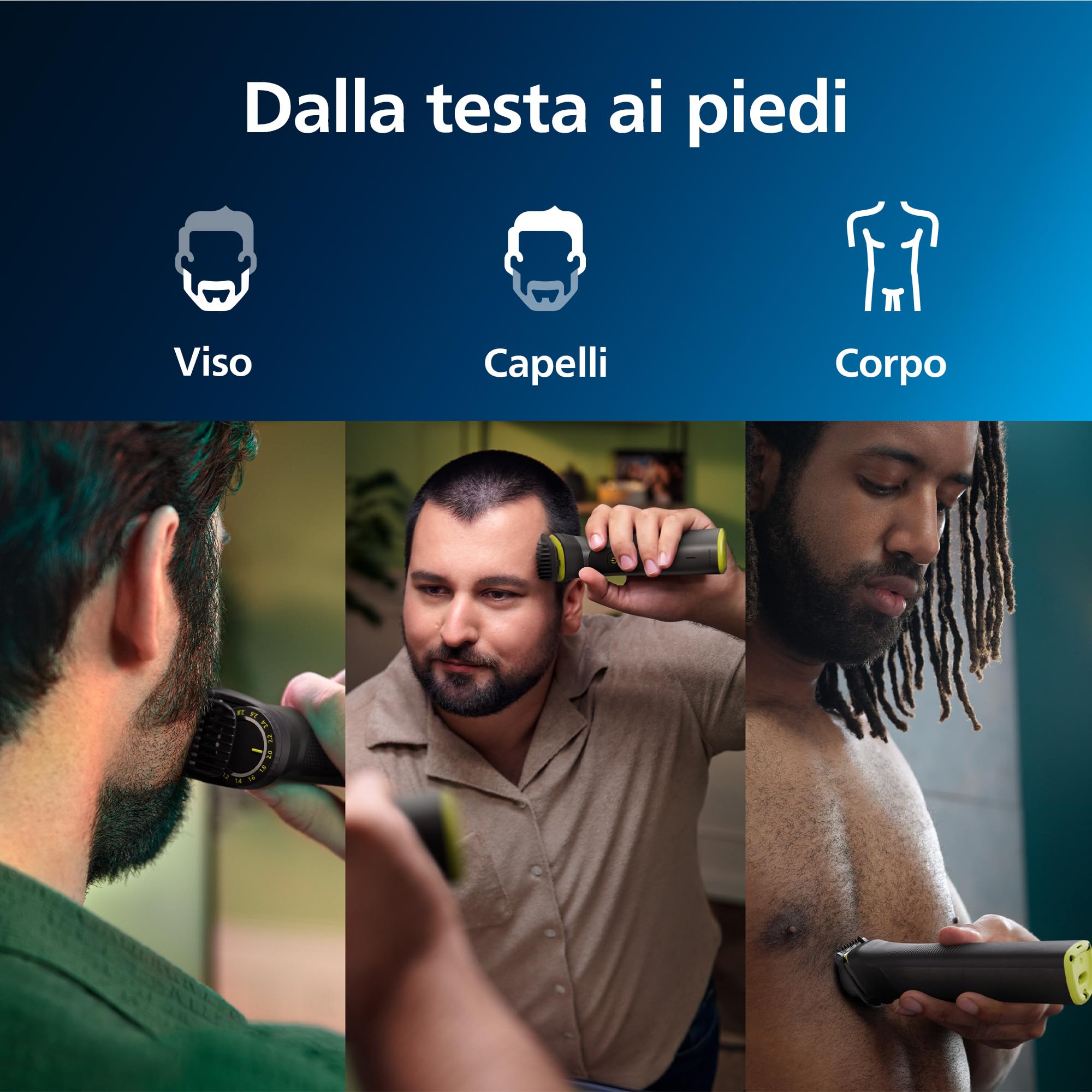 Rifinitore All-in-One Philips serie 7000, Multigroom 14 in 1 per viso, testa e corpo, 21 impostazioni di lunghezza (0,5-16 mm). Un unico strumento, massima precisione (modello MG7930/15)