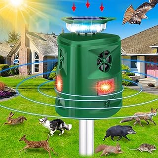 Outdoor Cat Repeller, 360° Solar Ultrasonic Animal Repellent with Motion Sensor & LED Flashing Light, Cat Scarer 5 Modes Adjustable Waterproof Dog Rabbits Fox Deer Squirrel Deterrent for Garden Yard