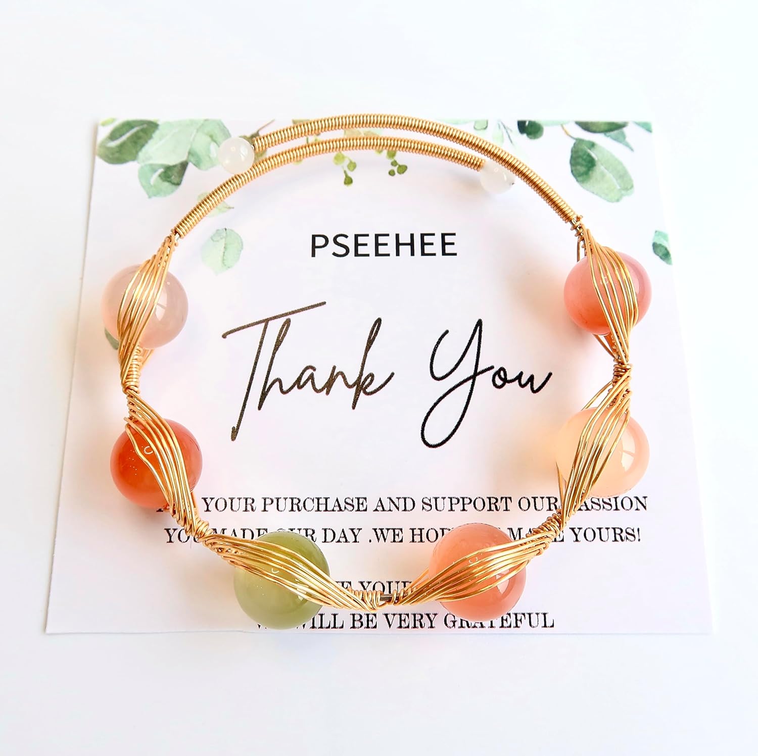 Handmade Genuine Rainbow Yan Yuan Agate 14k Gold Filled Wire Wrapped Bracelet, Evil Eye Birthstone Chakra Healing Grounding Gemstone Crystal Beads Adjustable Bangle Cuff Jewelry Gift for Women - Image 4