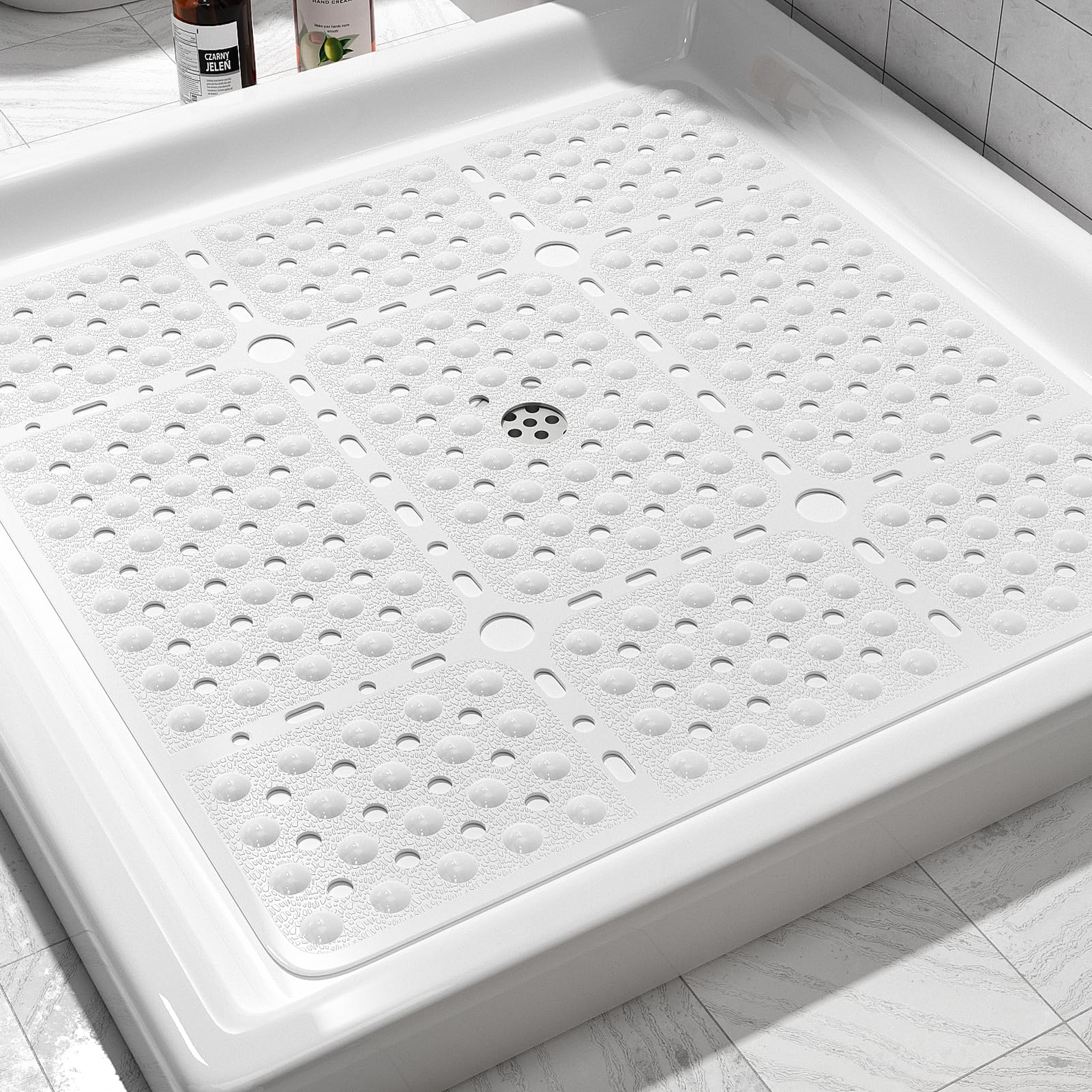 XIYUNTE Alfombrilla de Ducha Cuadrada Grande Antideslizante Antideslizante – 70 x 70 cm, Alfombrilla de Ducha Antideslizante Extragrande para Ducha Interior, Alfombrilla de Ducha Antideslizante para