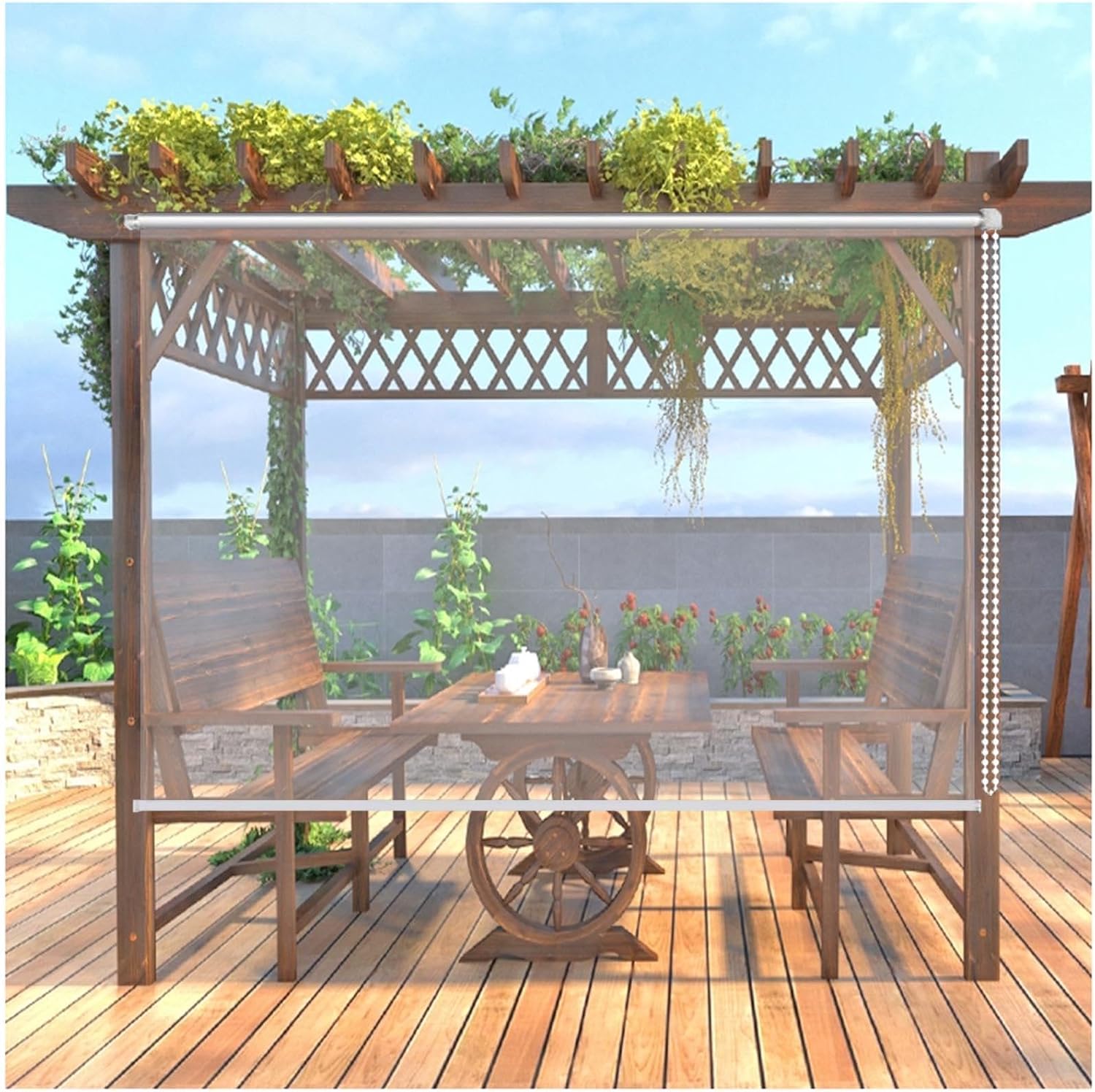 ACCESSOIRE DE STORE - Store Enrouleur,PVC Pergola Extérieure Store à Rouleau, Transparent Rideau