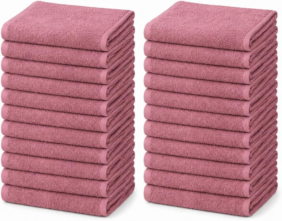 Washcloths Pack of 24, 12x12 Inch Face Towels, 100% Ring-Spun Cotton Wash Cloths, Ultra Soft, Highly Absorbent, Quick Dry Fingertip Towels for Bathroom, Gym & Home Use (Mauve/Dust Rose)