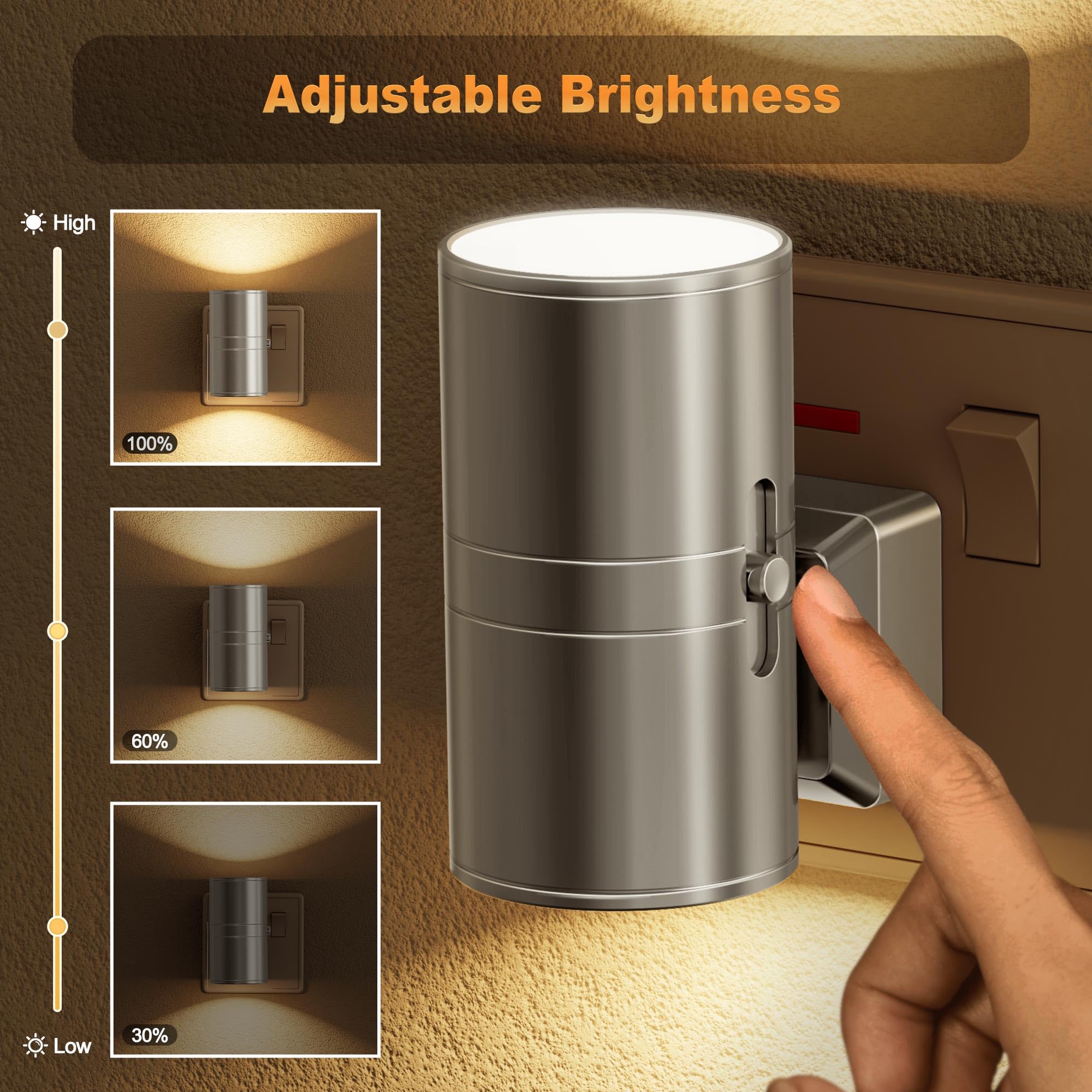 JandCase Night Light, Night Light Plug in Wall, Dusk to Dawn Sensor, Dimmable Nightlight 0-100LM, 3000K Warm White - Image 4