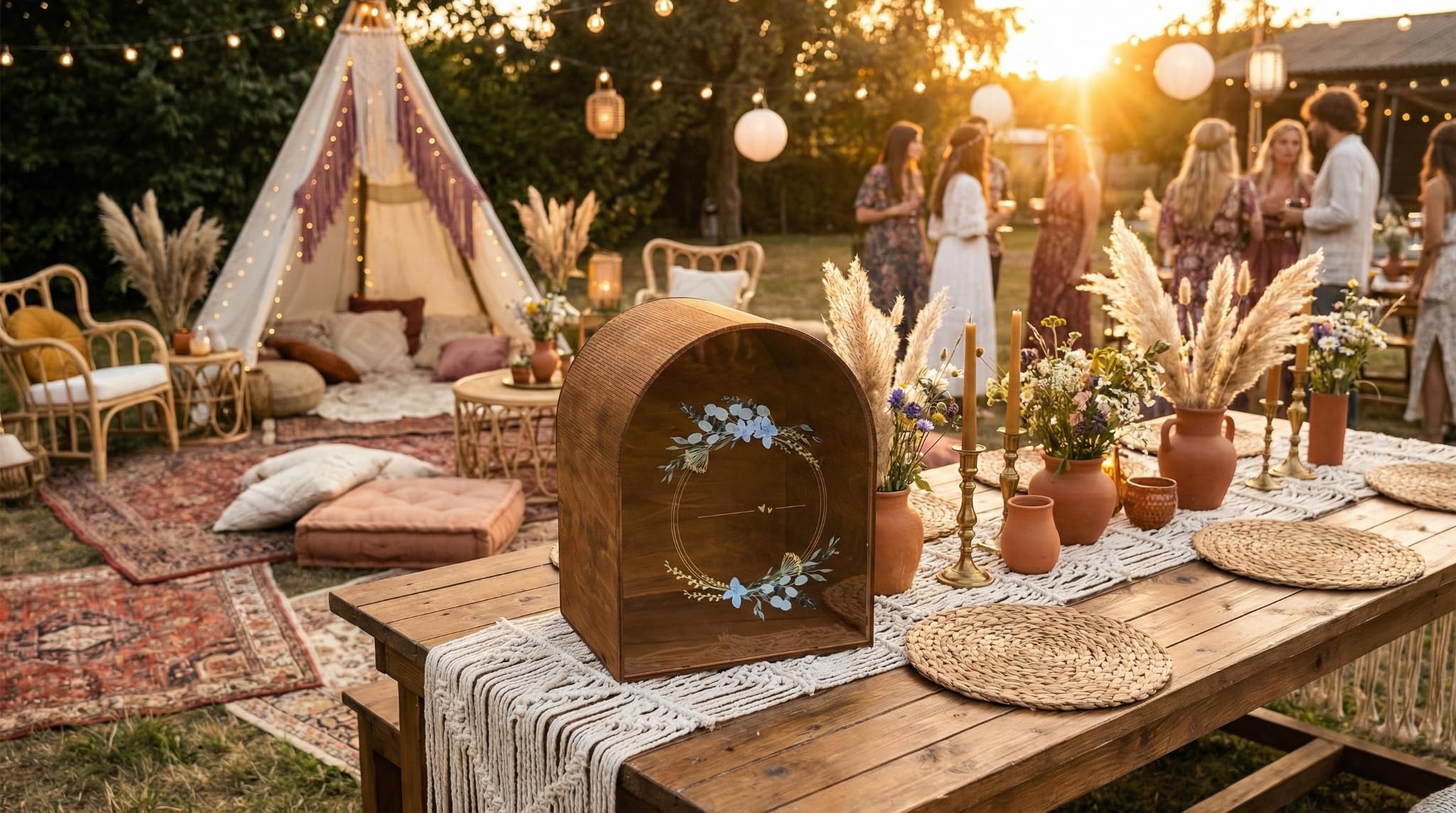 MALONA - Urne mariage champêtre - Cadeau de mariés - Boîte à cartes et enveloppes - Tirelire pour vos cérémonies : anniversaire, baptème. Grande capacité, Montage facile - Nouveau modèle 2026