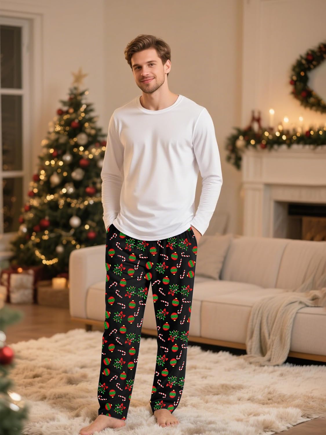Mens Christmas Pajama Pants,Novelty Funny Soft Pj Sleep Lounge Bottoms with Pockets & Drawstring - Image 5