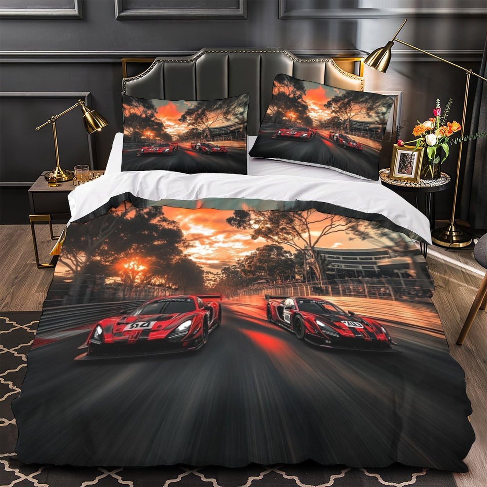 DAFUfbw Formulaa Racing Quilt Cover Single（135x200cm） With Hidden Zipper, Racing Car Duvet Cover with Pillowcases, Soft Light Microfiber Comforter Cover