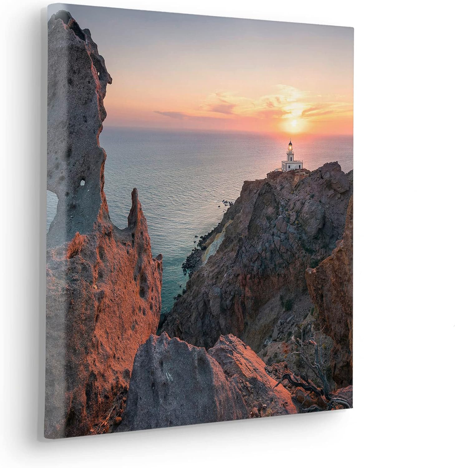 Komar Stretcher Frame in Real Wood Frame - Lighthouse - Size 40 x 40 cm - Canvas Picture Landscape Motif Living Room Bedroom