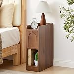 Table de chevet étroite, Table de lit mince avec haut bord relevé, Tiroir arqué & Table ouverte, Table de chevet moderne en bois pour chambre à coucher ou salon (1, Noix de table)