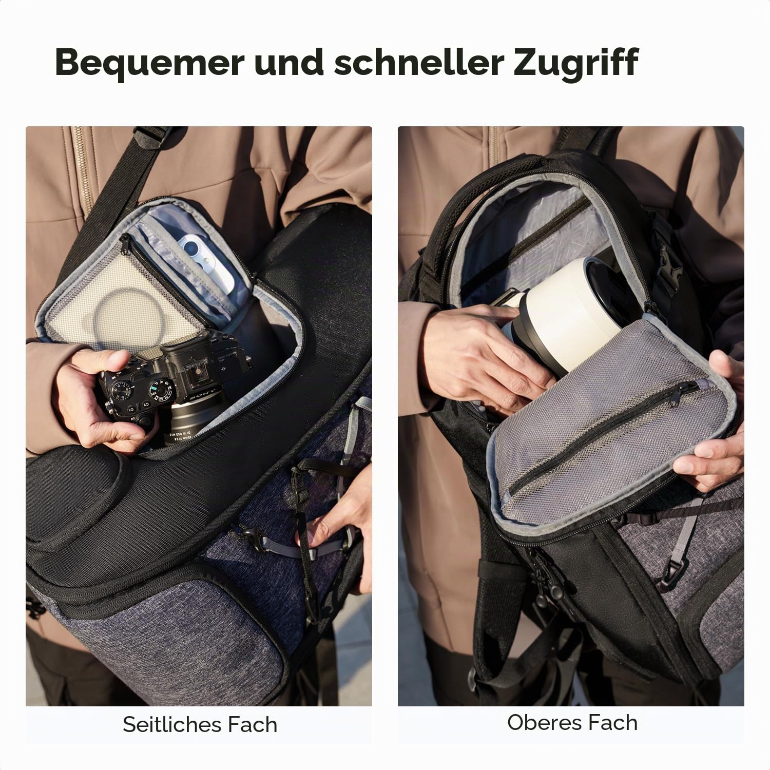 K&F CONCEPT Fotorucksack Groß Kamerarucksack 30L Wasserdicht Camera Backpack mit Regenschutz für DSLR SLR Spiegelreflexkameras Stative 16 Zoll Laptop