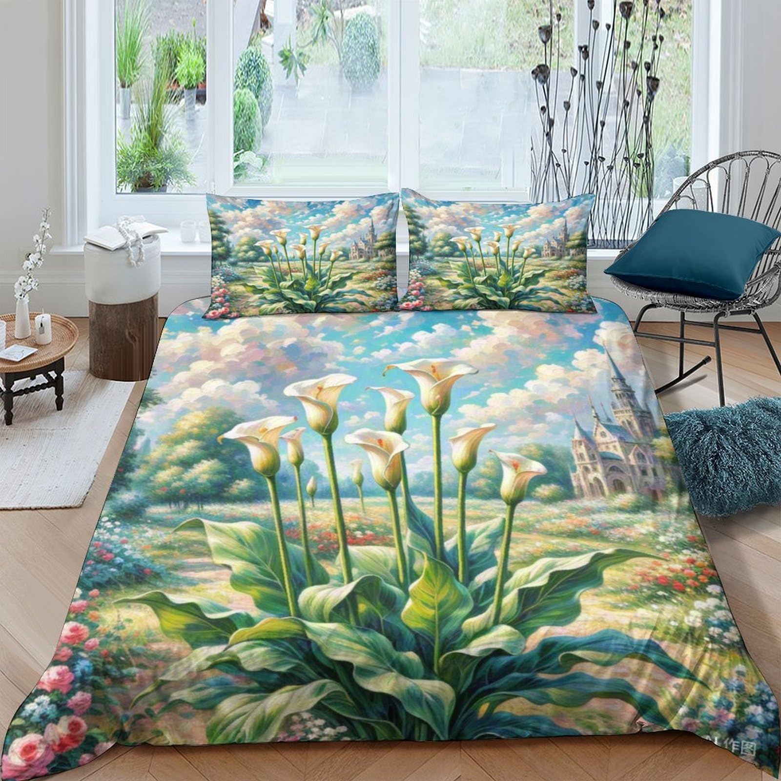 Housse de couette calla lily pour chambre d'enfant et ado parure de lit douce pour lit double