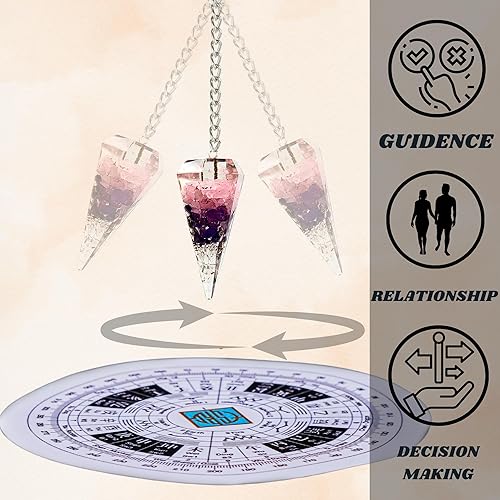 Miniatura 3 de Péndulo de cuarzo transparentecuarzo rosaamatista (en capas) Péndulo de cristal orgón Péndulo de adivinación para divinación, meditación, curación