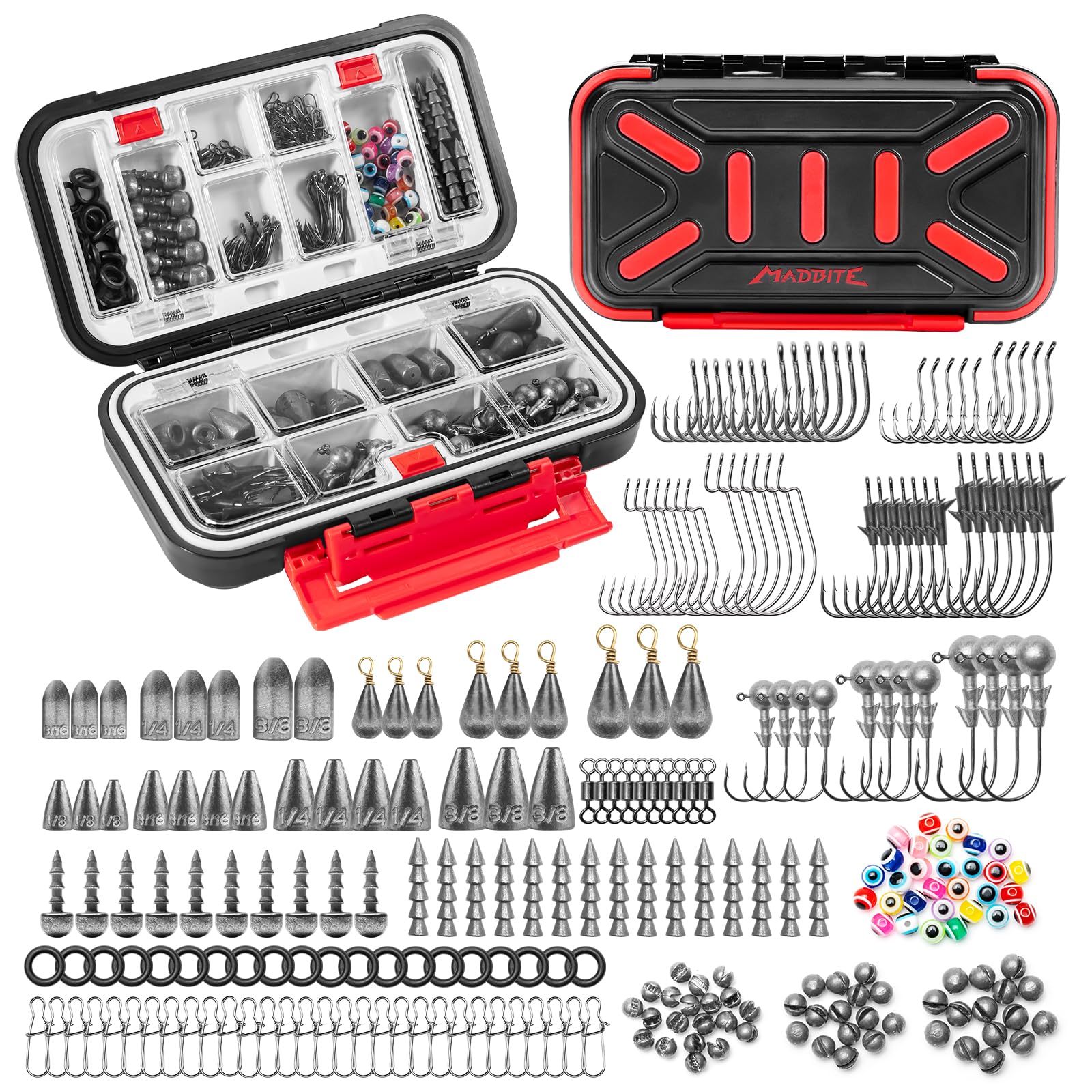 MadBite KastKing - Kit di attrezzatura per terminali d'acqua dolce, 265 pezzi, approvato da esperti di pesca, costruisci 12+ rig, kit di accessori per ami da pesca, attrezzi da pesca, pesi e platine