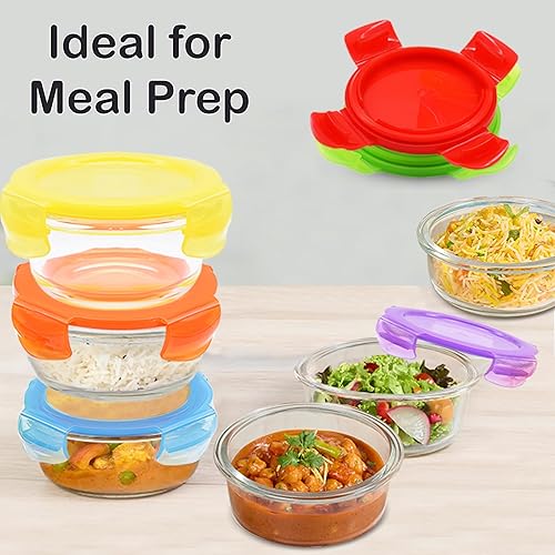 Miniatura 14 de ARSUK Recipientes pequeños de vidrio para alimentos con tapas (paquete de 6, 7.7 onzas líquidas), recipientes redondos para control de porciones,