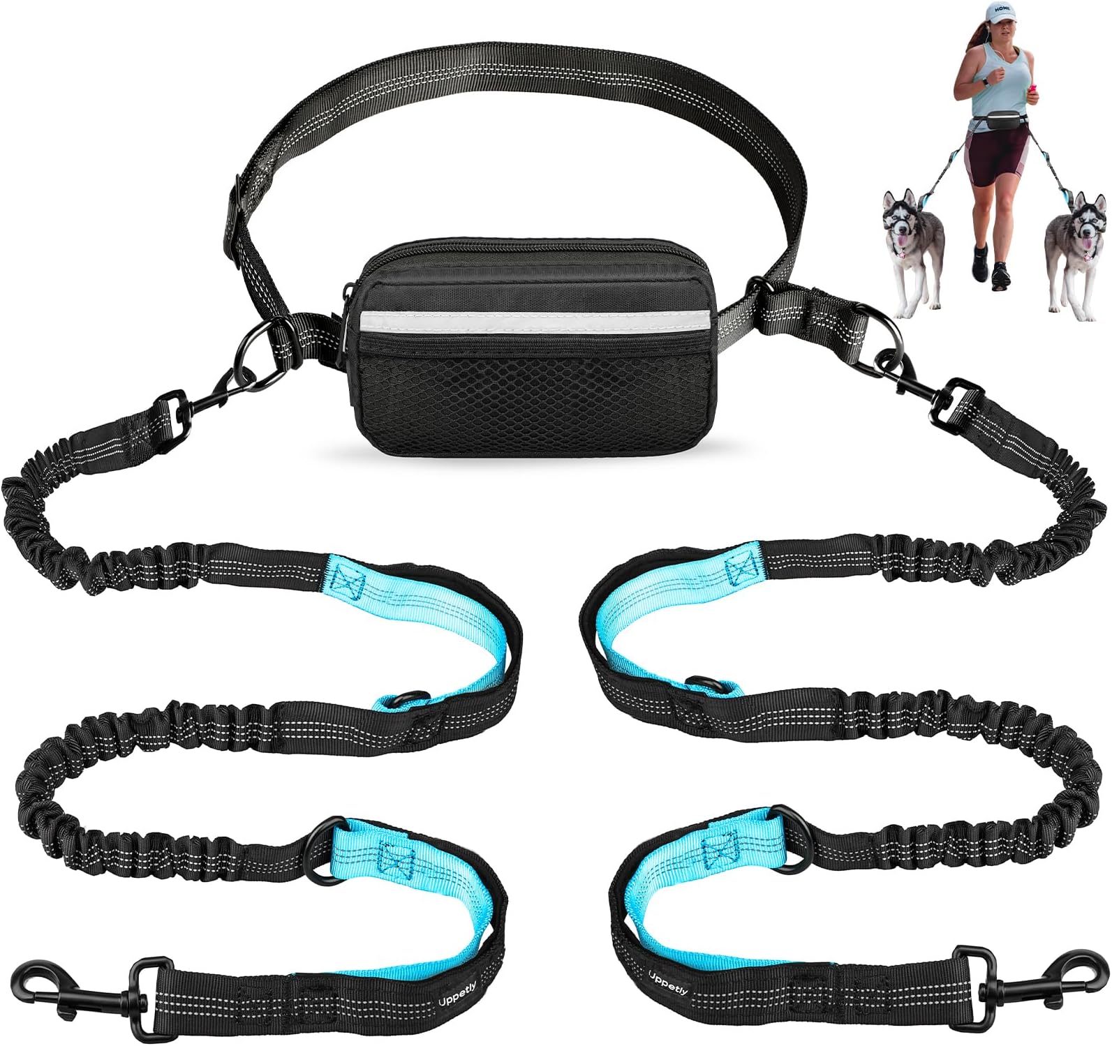 Uppetly Hands Free Dog Running Leash with Adjustable Waist Belt, Dual