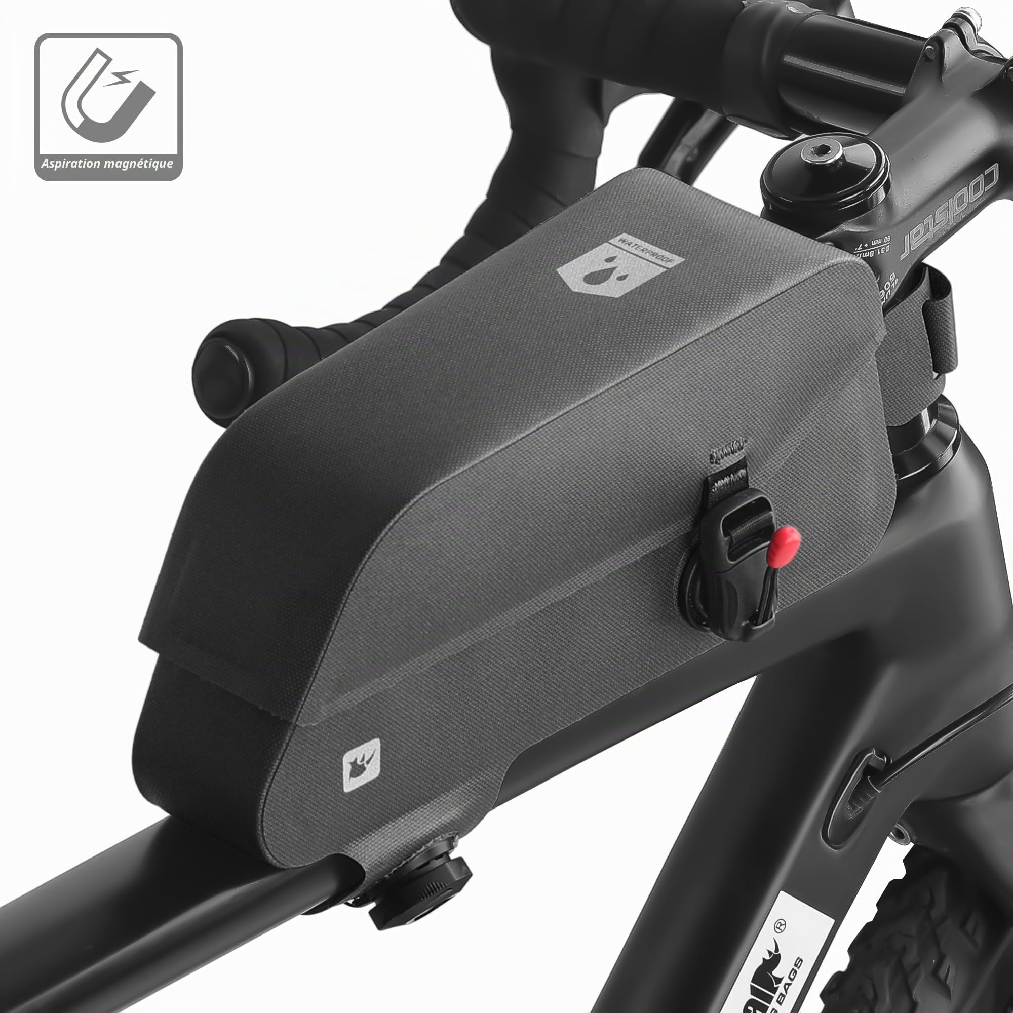 Rhinowalk Sac de cadre de vélo, entièrement étanche et stable, sac de cadre de vélo, accessoires professionnels pour vélo de montagne, noir
