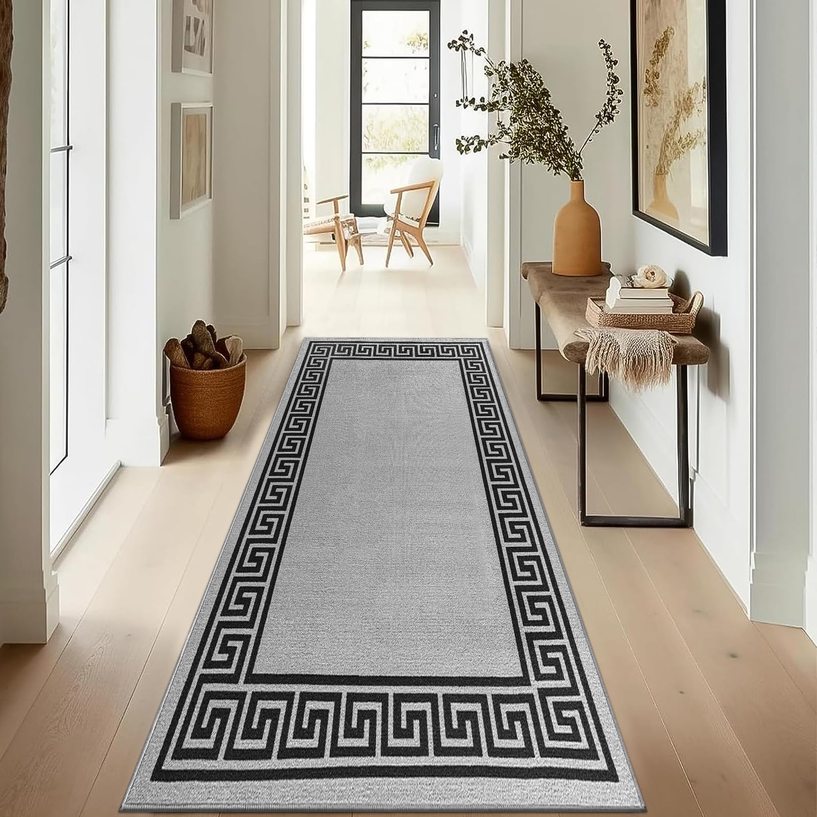 renoazul® Carpet Runners for Hallways Non-Slip Long & Wide Heavy-Duty Plain | 80 x 300 cm Super Absorbent Indoor Stair Carpet and Kitchen Anti-slip Floor Mats - Greeky Rug - Grey & Black — view 144