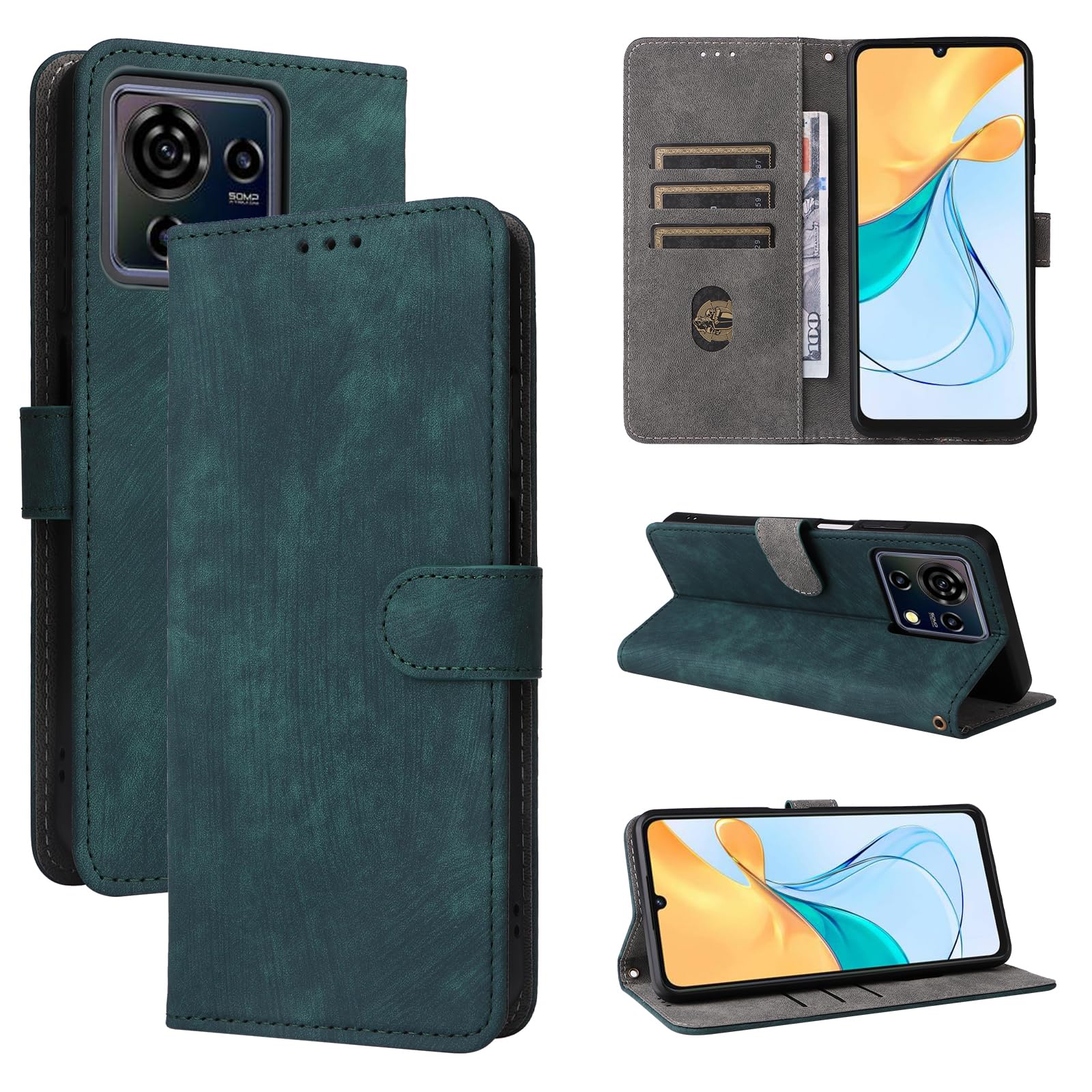 MOJIA Cover Portafoglio Per ZTE Blade A52 – PU Con Supporto, Slot Carte E Protezione RFID, Blu - 2