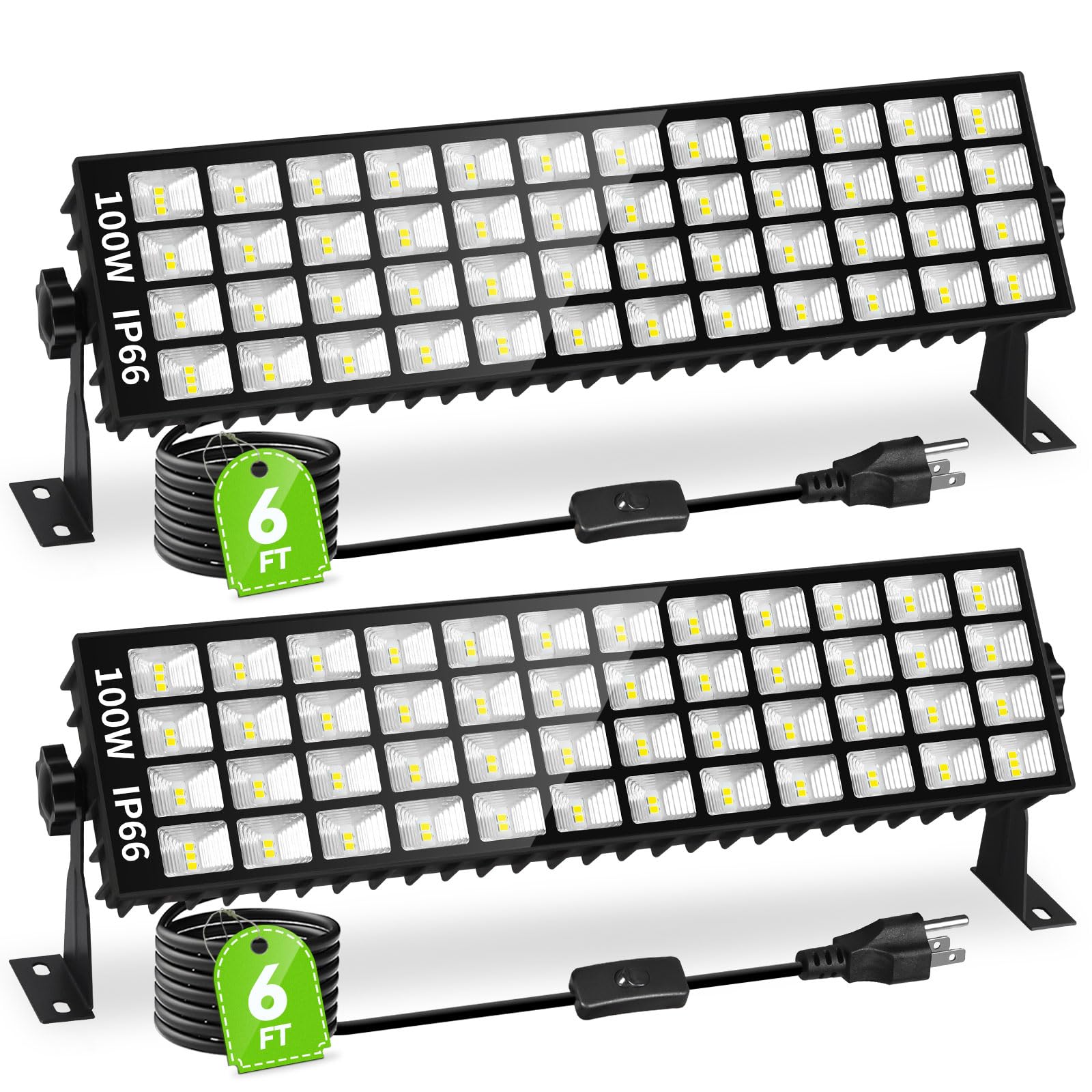 2 Pack LED Shop Lights, 100W 14000LM 6000K Plug in Garage Light with 6FT Power Cord, IP66 Waterproof Work Bench Shop Lights for Garage, Workshop, Warehouse, Outdoor, Yard, Garden