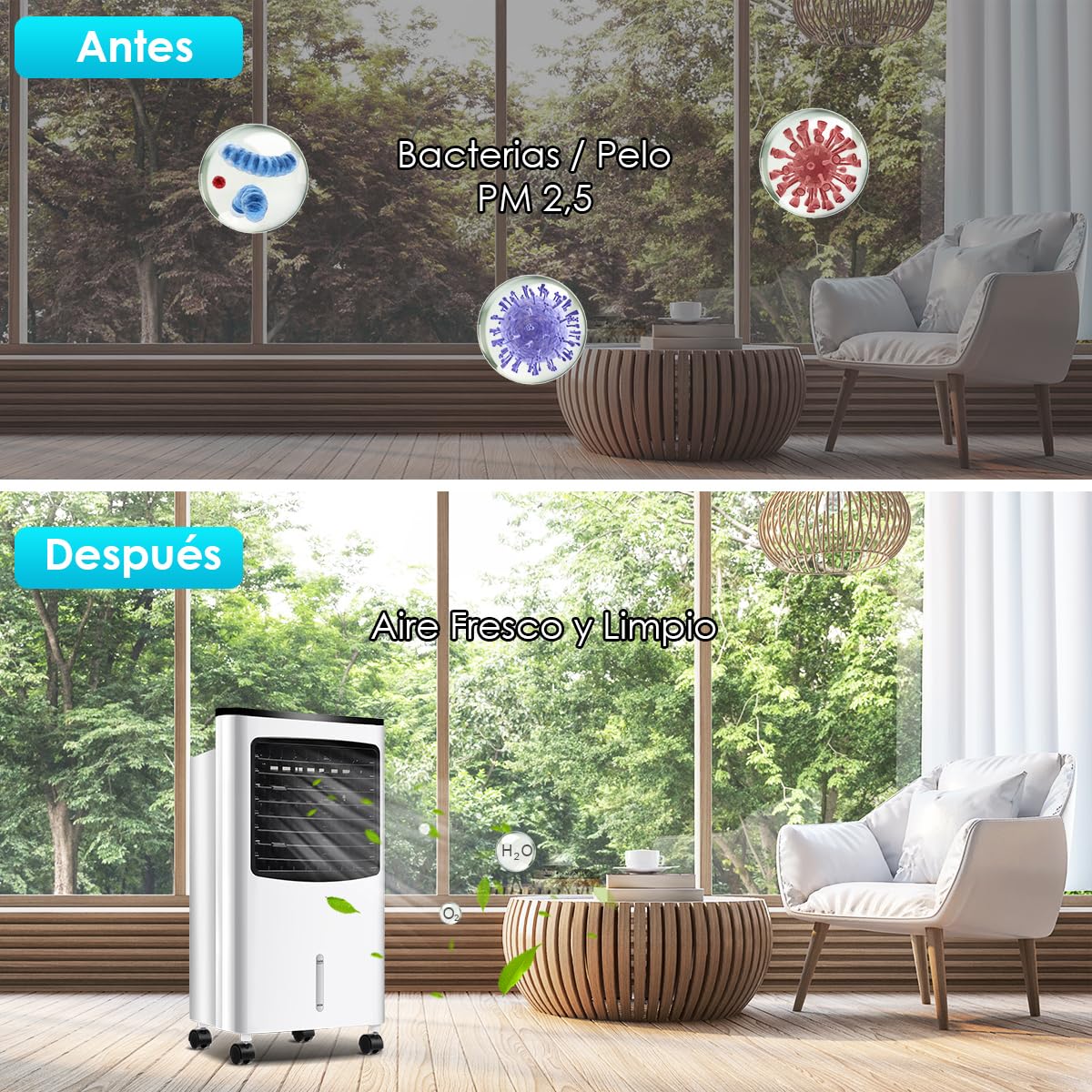 GOPLUS Aire Acondicionado Portátil 4 en 1, Purificación Ventilador Humidificador Enfriador de Aire Móvil con Depósito de Agua 8L, Climatizador Evaporativo 3 Velocidad, Temporizador 7,5H, Contro Remoto