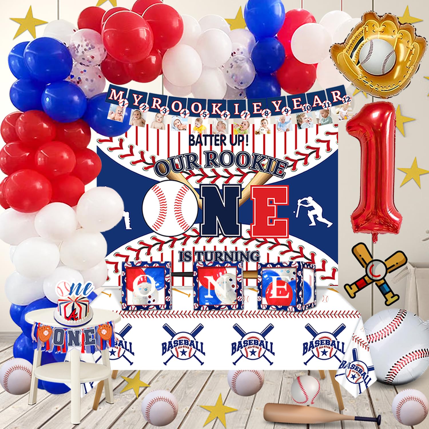 Photo 1 of Baseball 1st Birthday Party Decorations - Rookie of The Year 1st Birthday Party Decorations, 1st Birthday Party Supplies for Boys (Baseball)